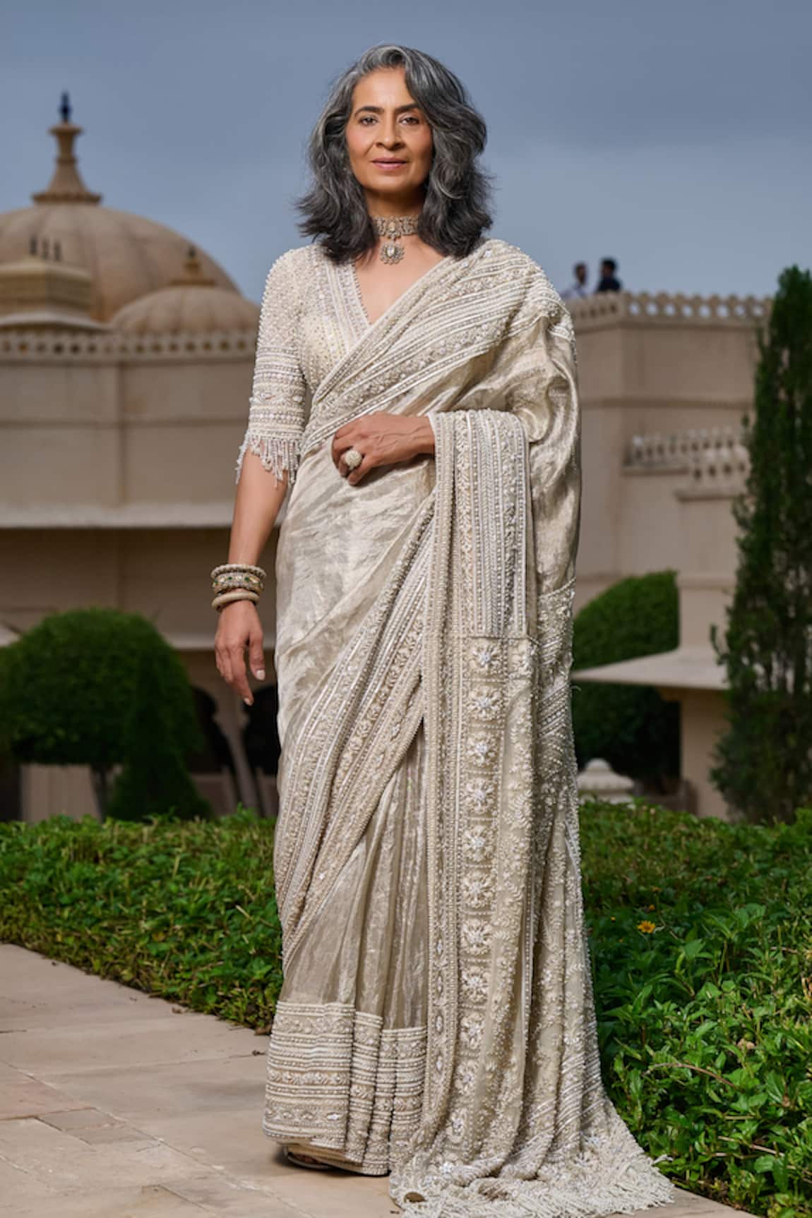 Tarun Tahiliani Embellished Tissue Kanjivaram Saree With Blouse 