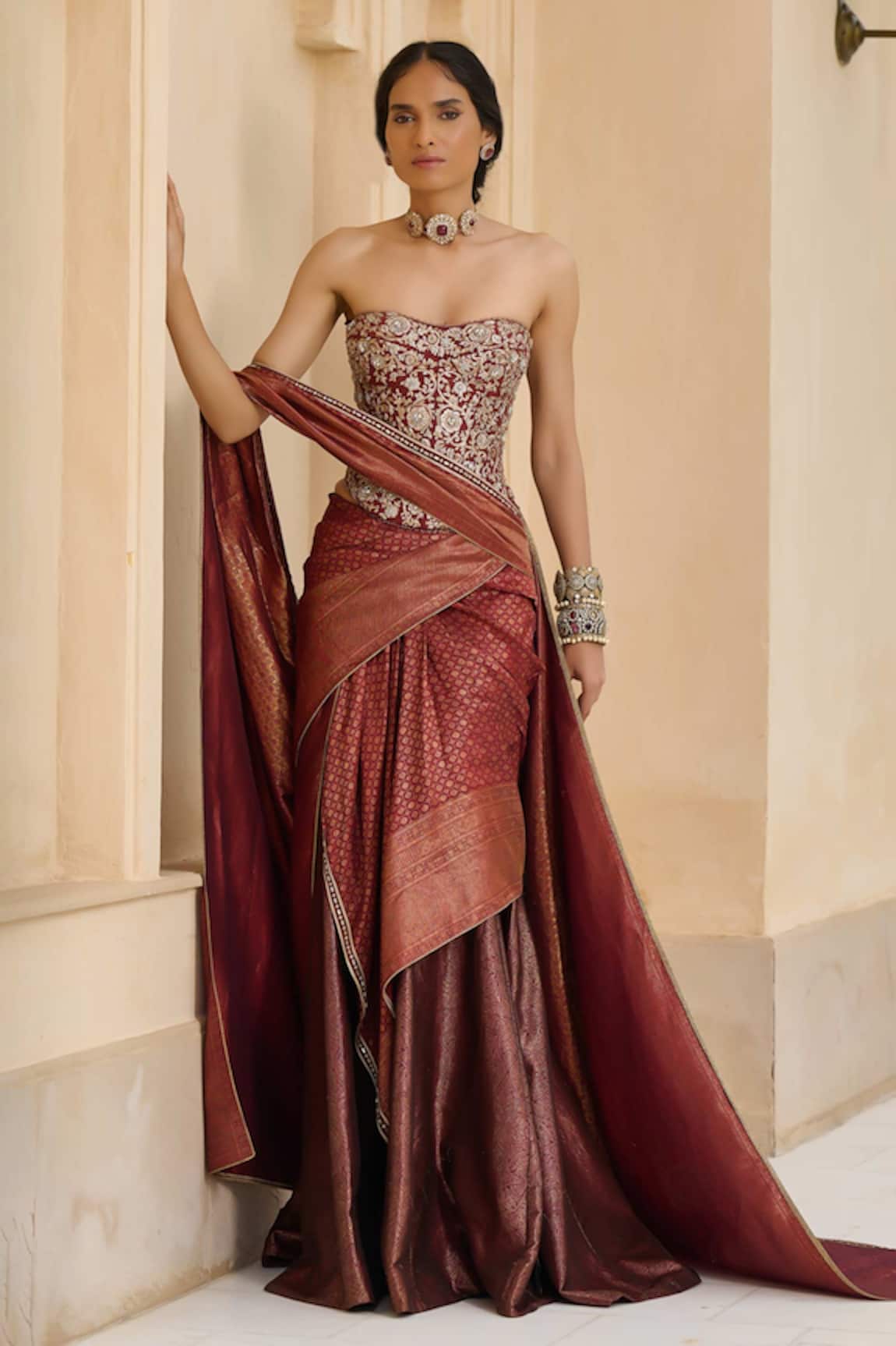 Tarun Tahiliani Kanjivaram Pre-Draped Concept Saree With Corset 