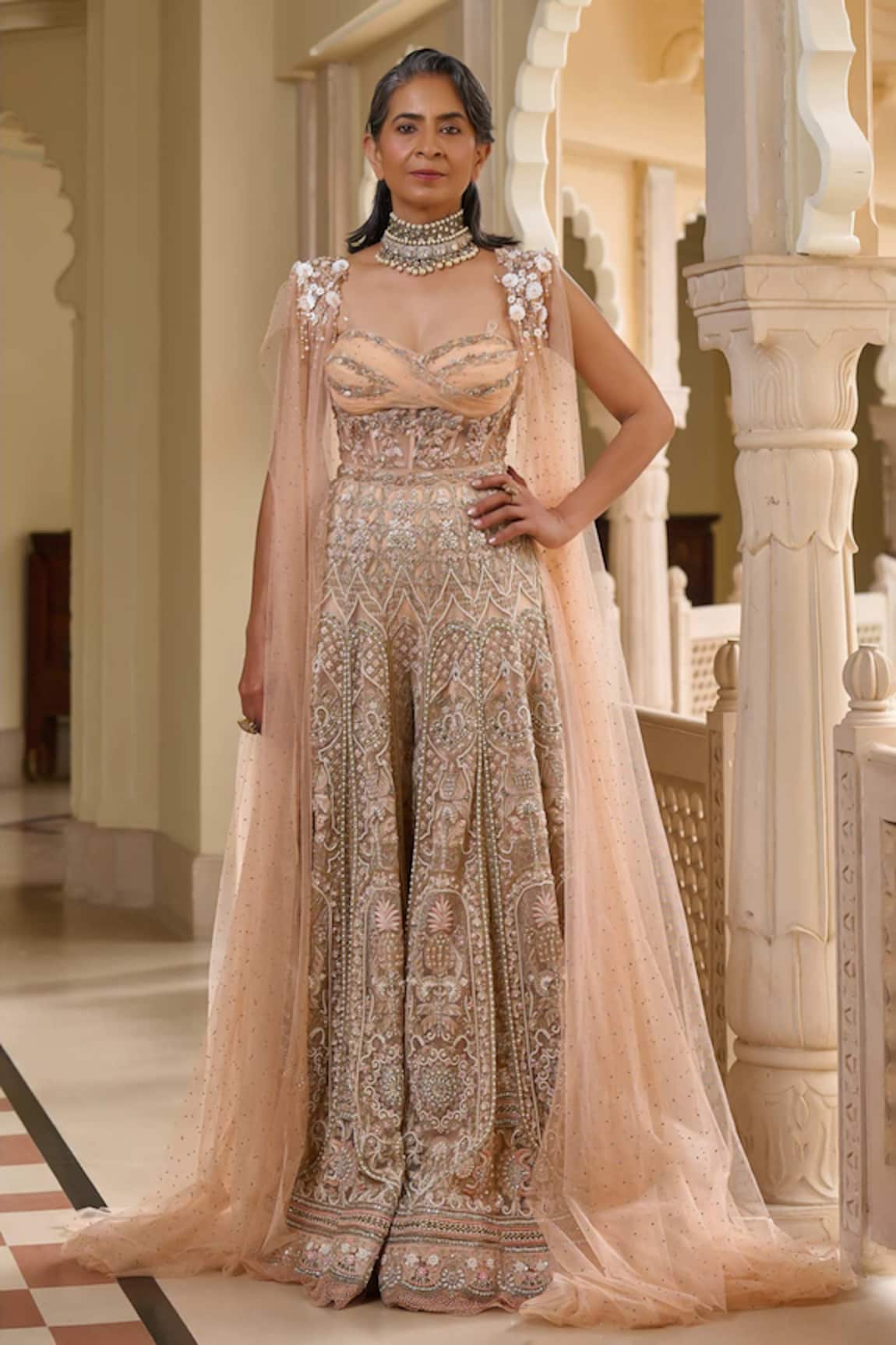 Tarun Tahiliani Embroidered Jumpsuit With Cape 