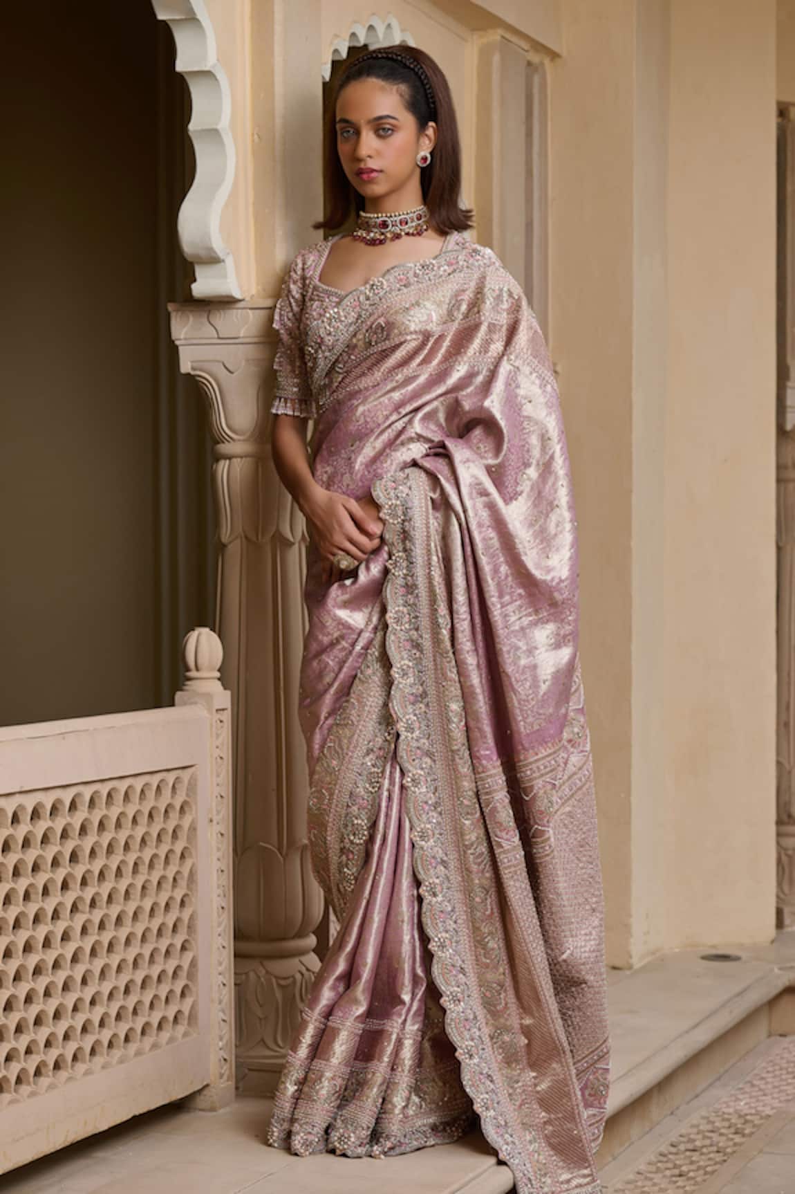 Tarun Tahiliani Marori Kanjivaram Saree With Embroidered Blouse 