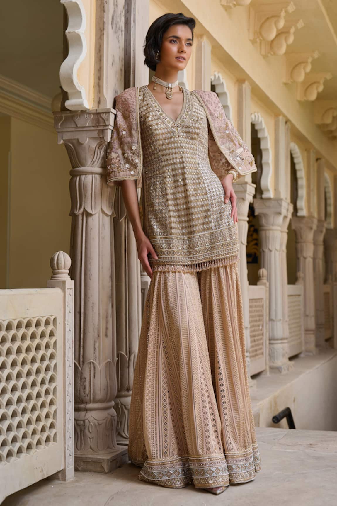 Tarun Tahiliani Sequin Embroidered Kurta Sharara Set 