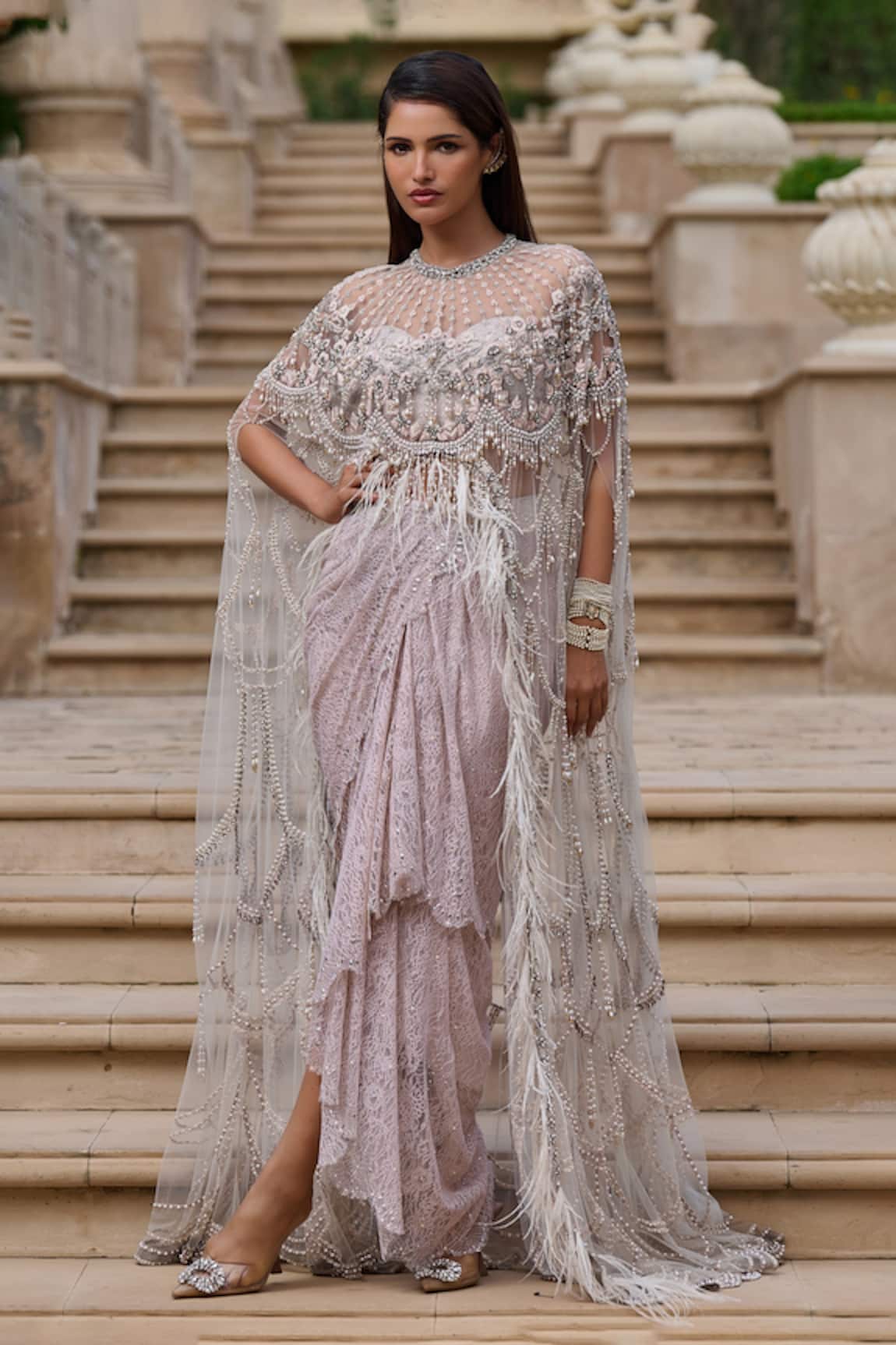 Tarun Tahiliani Crystal Embellished Cape Set 