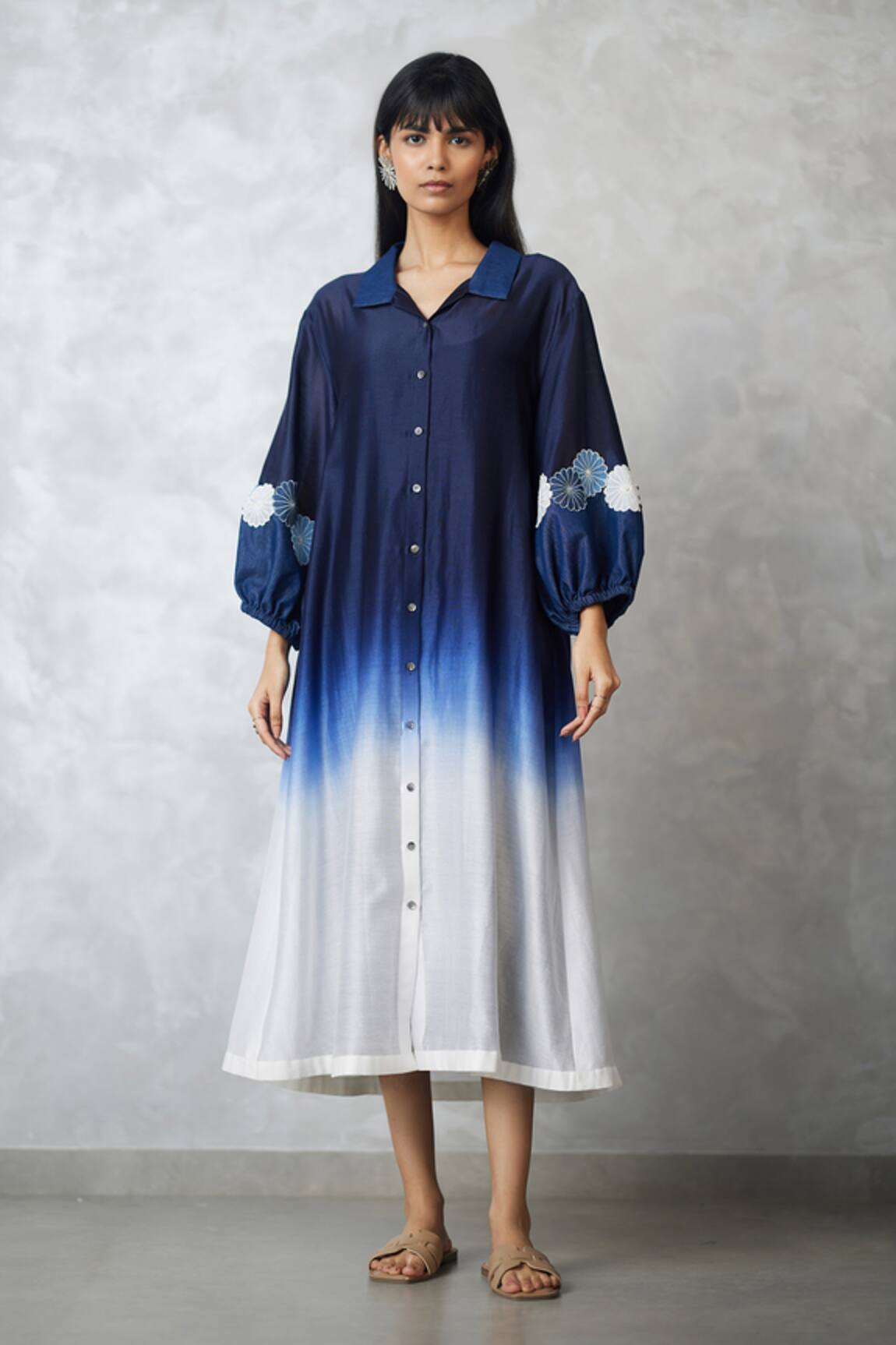 Nachiket Barve Ombre Bishop Denim Dress 