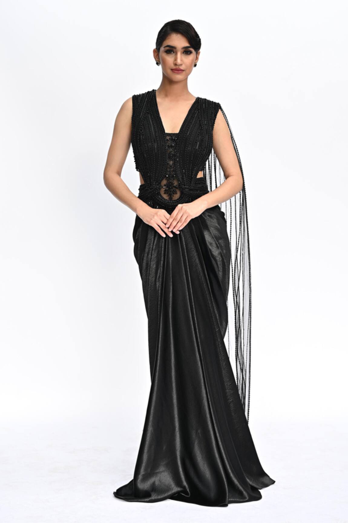 Rabiya Savlani Sculpted Black Saree Gown 