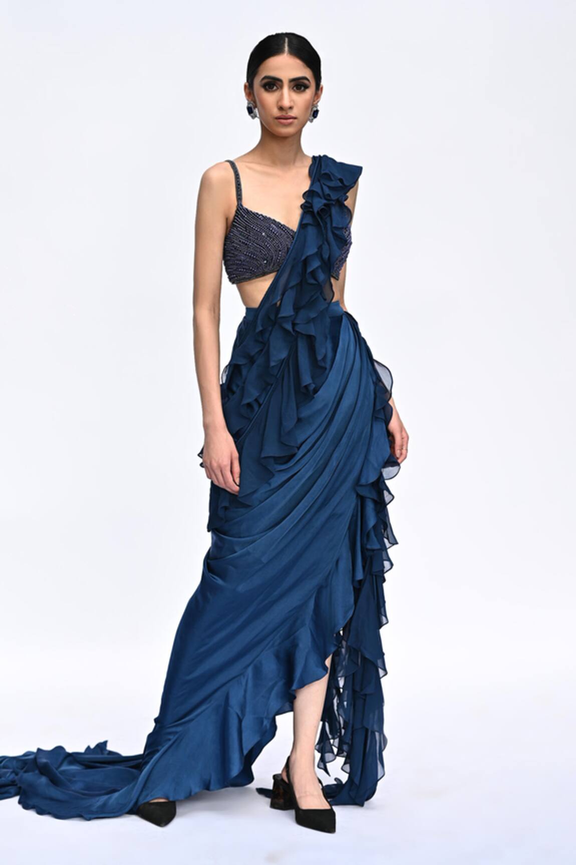 Rabiya Savlani Ruffle Pre-Draped Saree With Blouse 