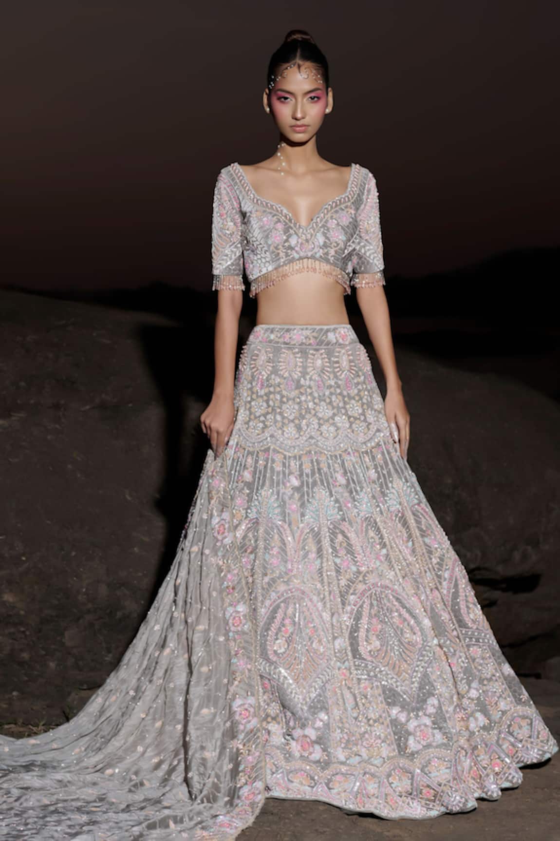 Panihari Scallop Embroidered Bridal Lehenga Set