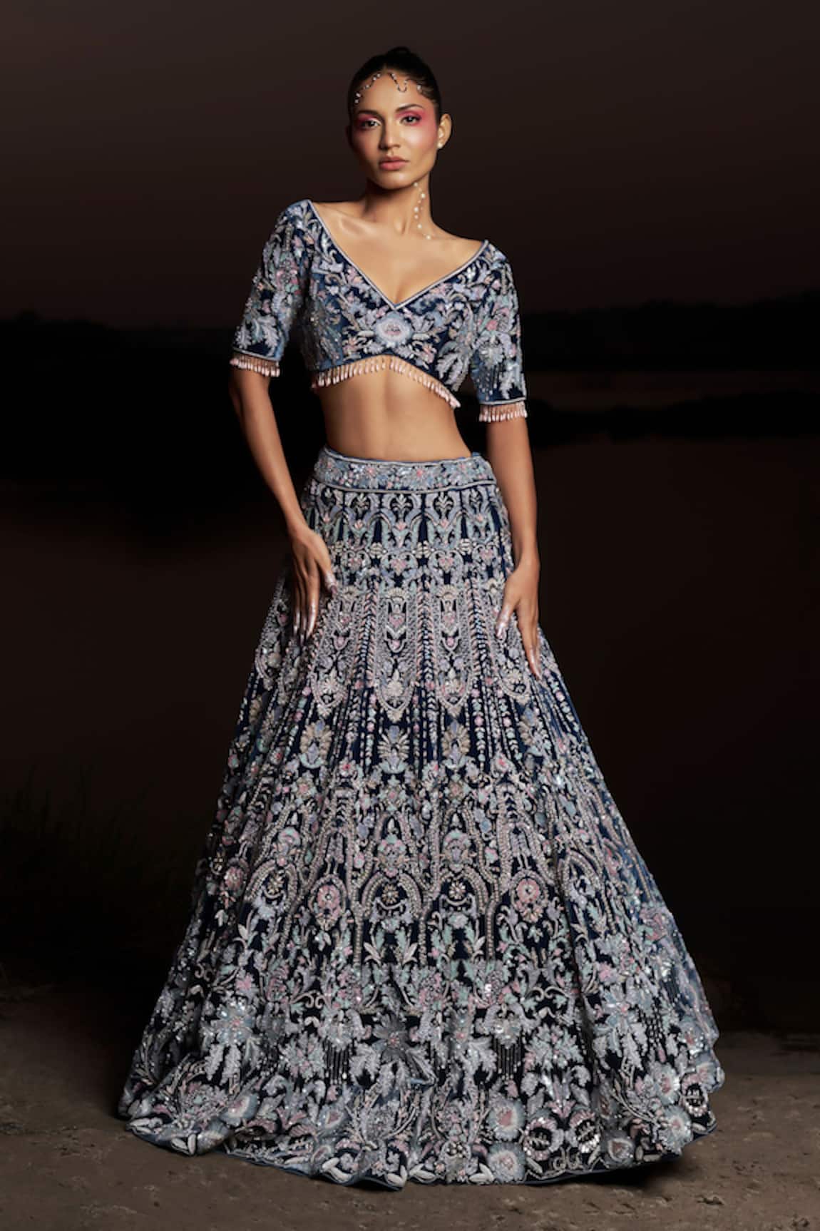 Panihari Floral Embroidered Bridal Lehenga Set