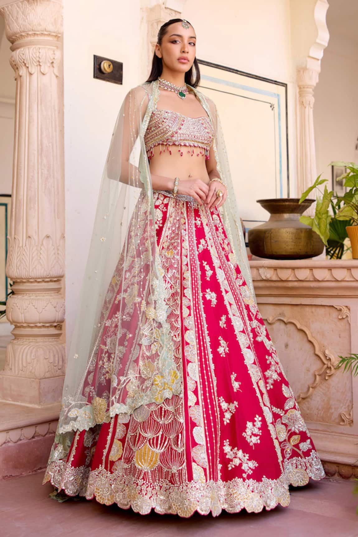 Osaa By Adarsh Cut Ruby Mulberry Silk Lehenga Set 