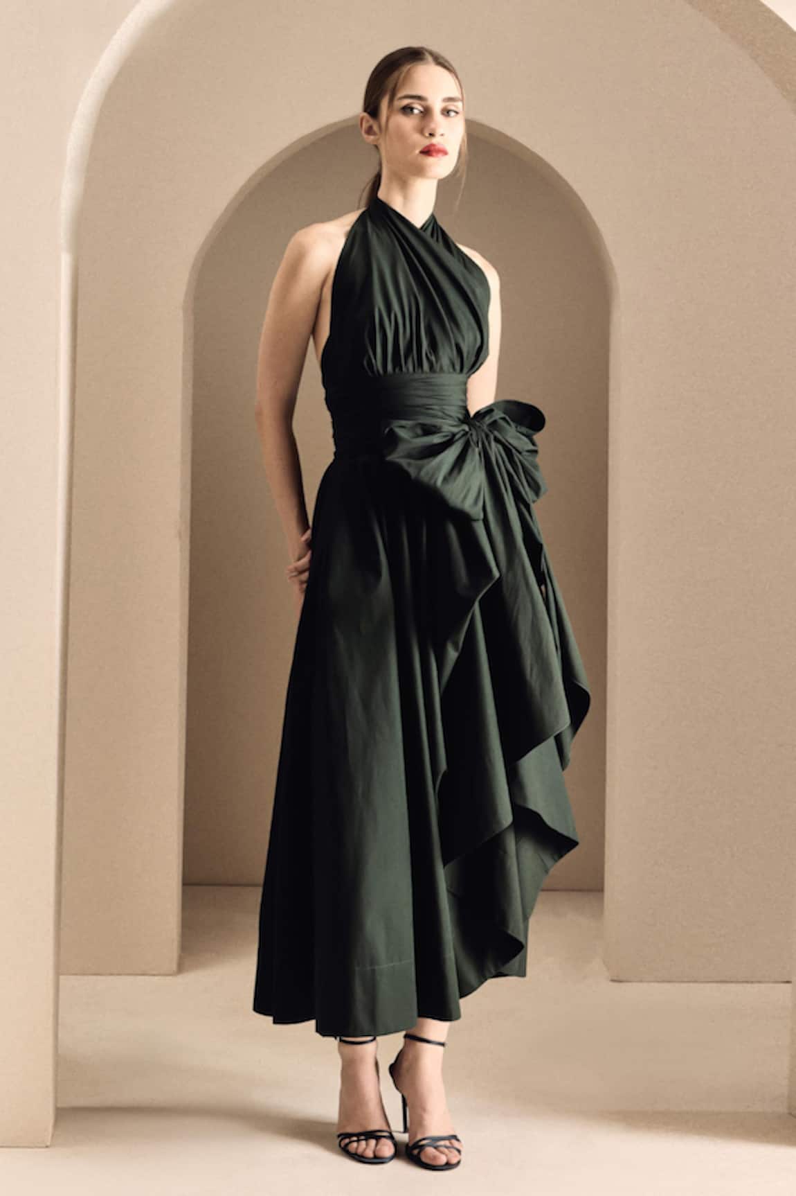 Gauri & Nainika Halter Neck Draped Midi Dress 