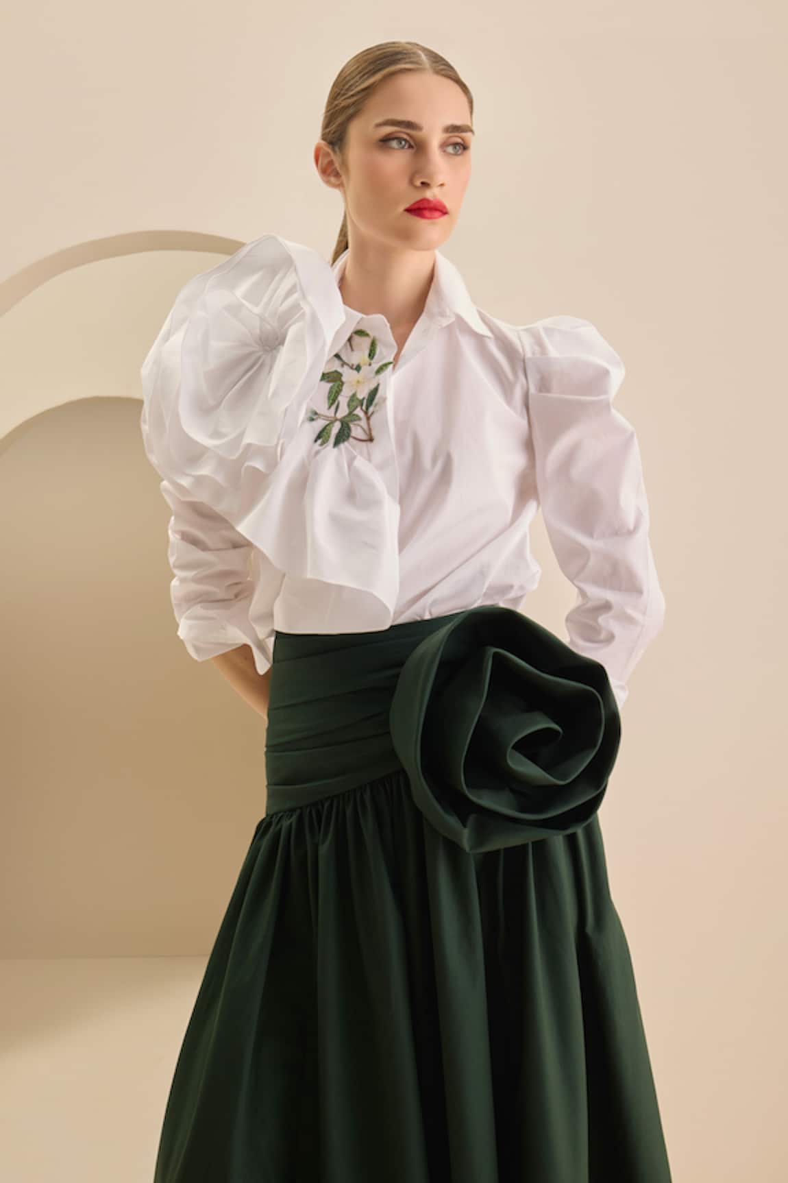 Gauri & Nainika 3D Flower Embellished Draped Skirt 