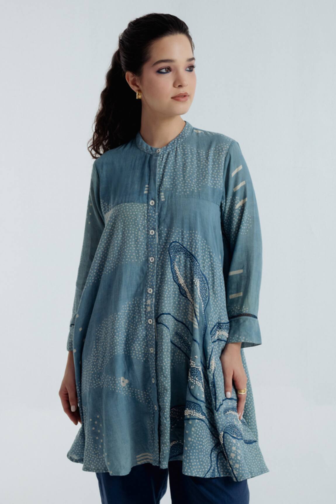 Rias Jaipur Indigo Geometric Pattern Shirt 