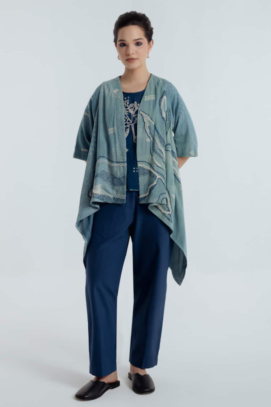 Rias Jaipur Indigo Tri Floral Pattern Cape Set 