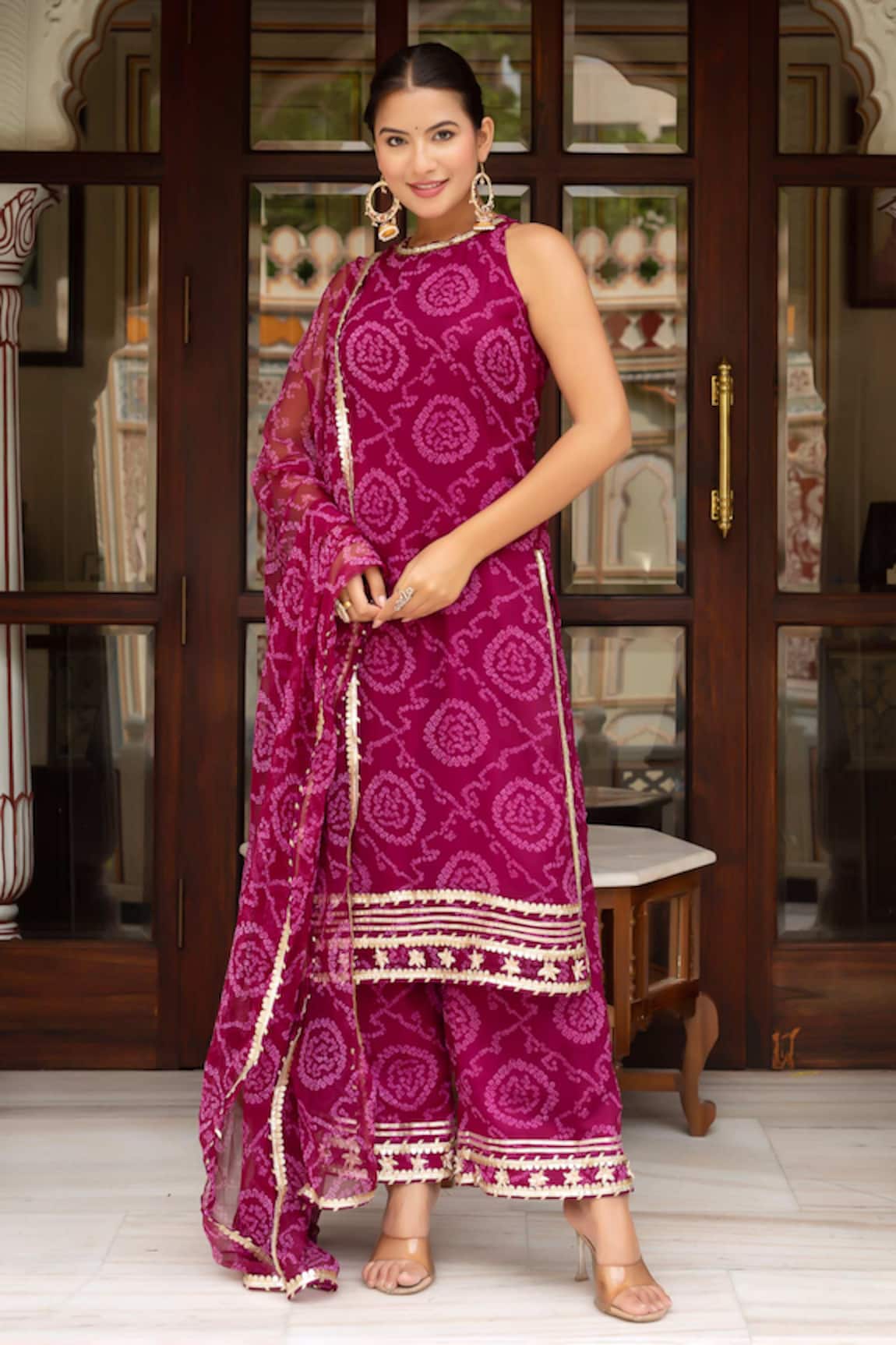 Pomcha Jaipur Bandhej Georgette Kurta Set 