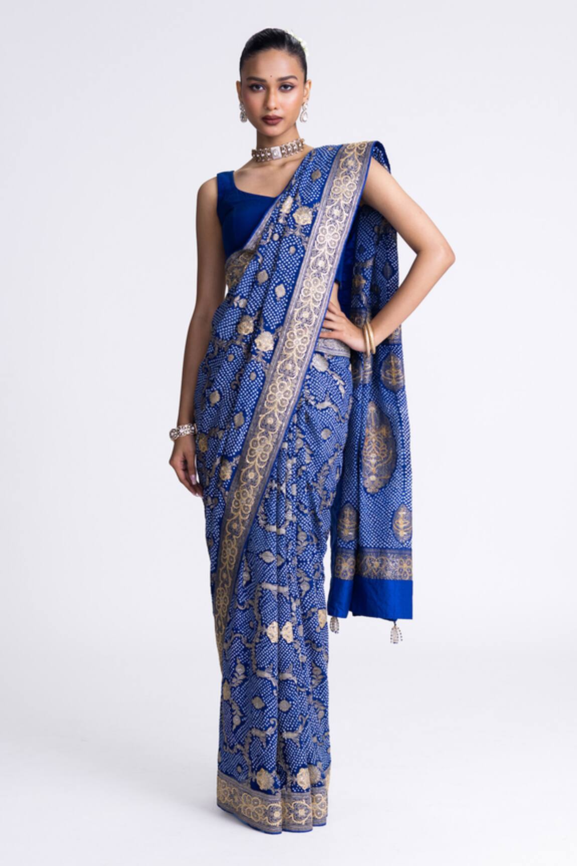 Naina Jain Banarasi Bandhani Saree With Unstitched Blouse Fabric 