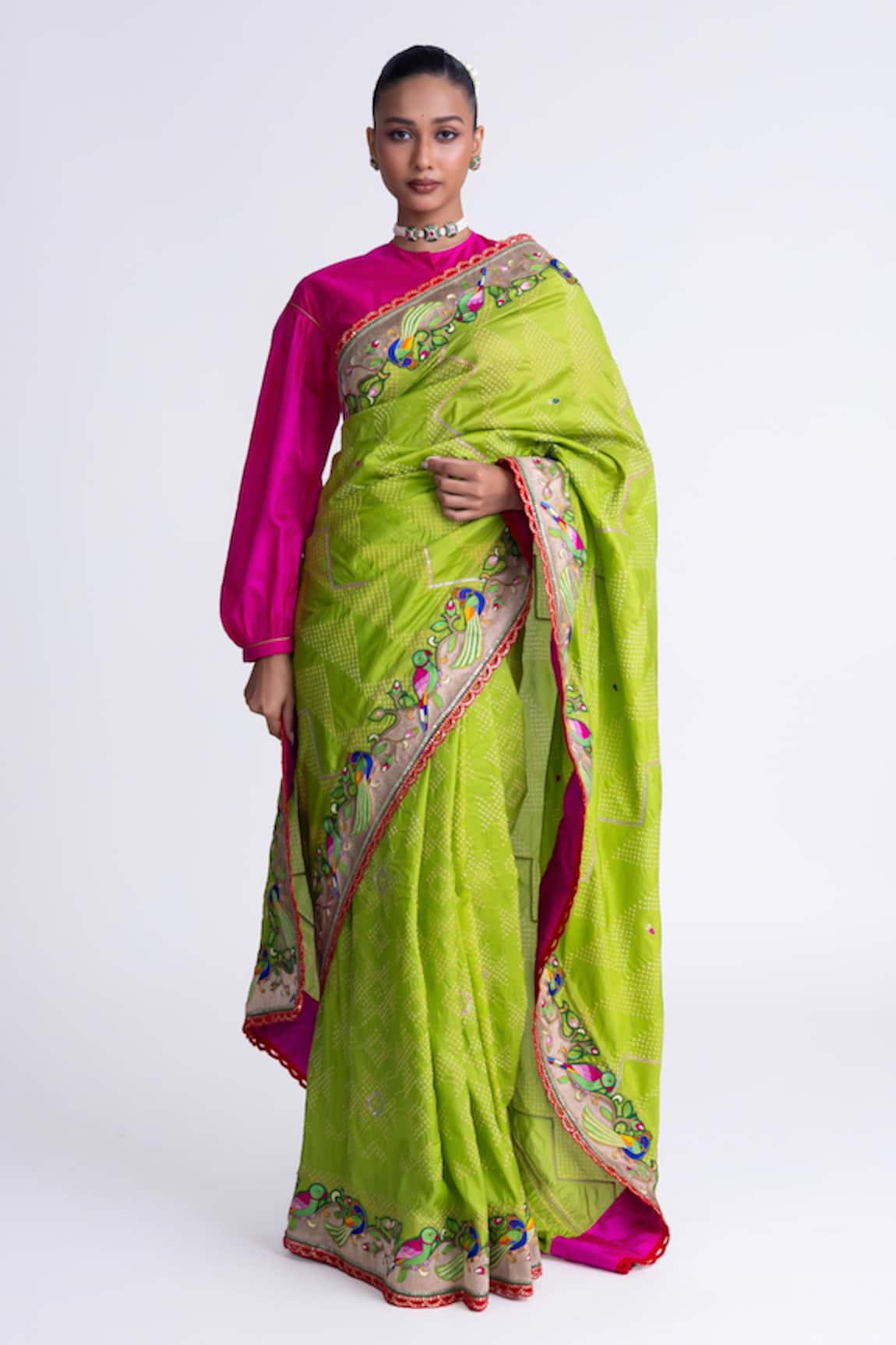 Naina Jain Bandhani Silk Saree With Unstitched Blouse Fabric 
