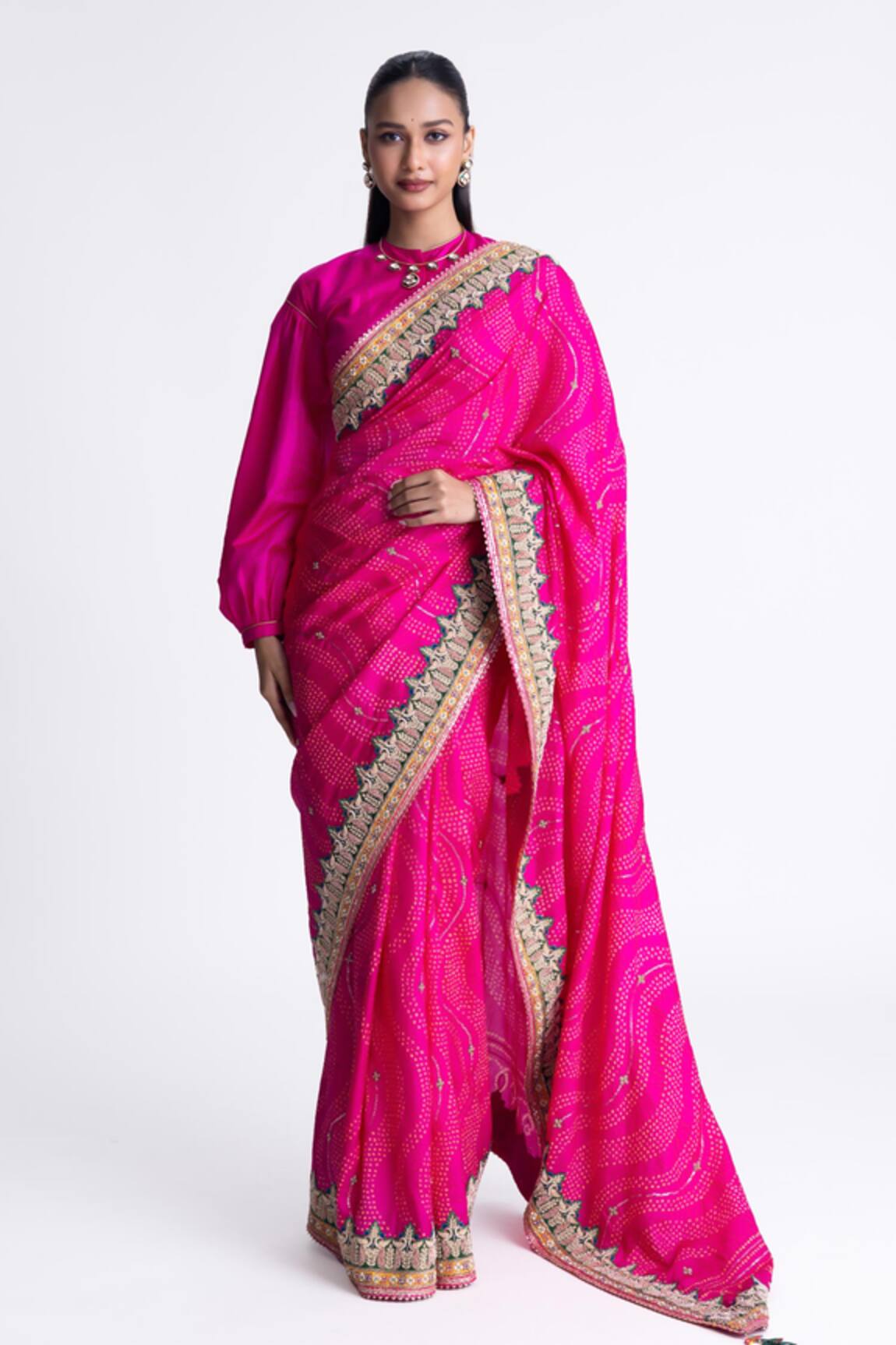 Naina Jain Bandhani Silk Saree With Unstitched Blouse Fabric 