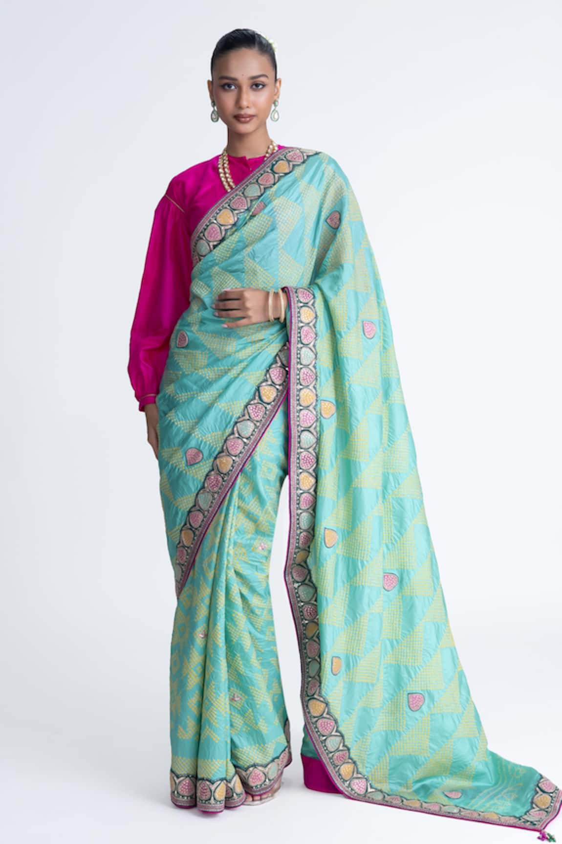 Naina Jain Bandhani Silk Saree With Unstitched Blouse Fabric 