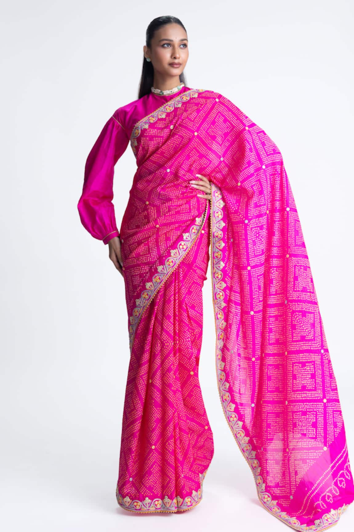 Naina Jain Bandhani Silk Saree With Unstitched Blouse Fabric 