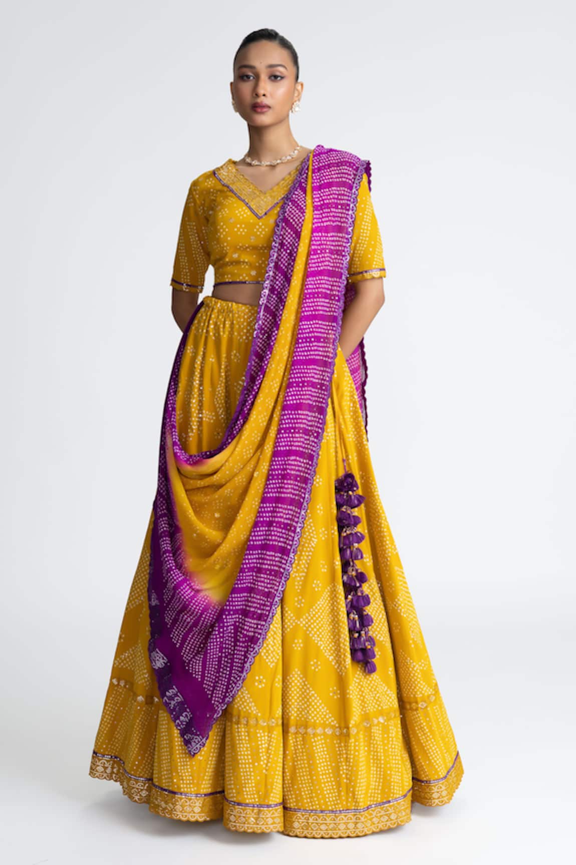 Naina Jain Yellow Bandhani Lehenga Set 