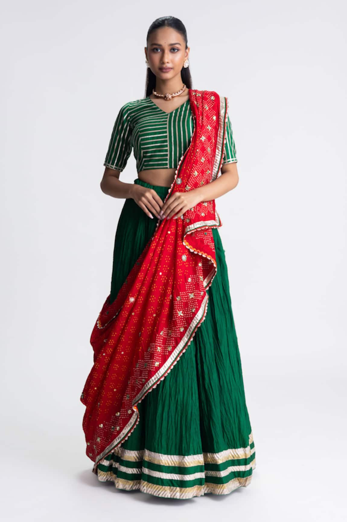 Naina Jain Green Crushed Silk Lehenga Set 