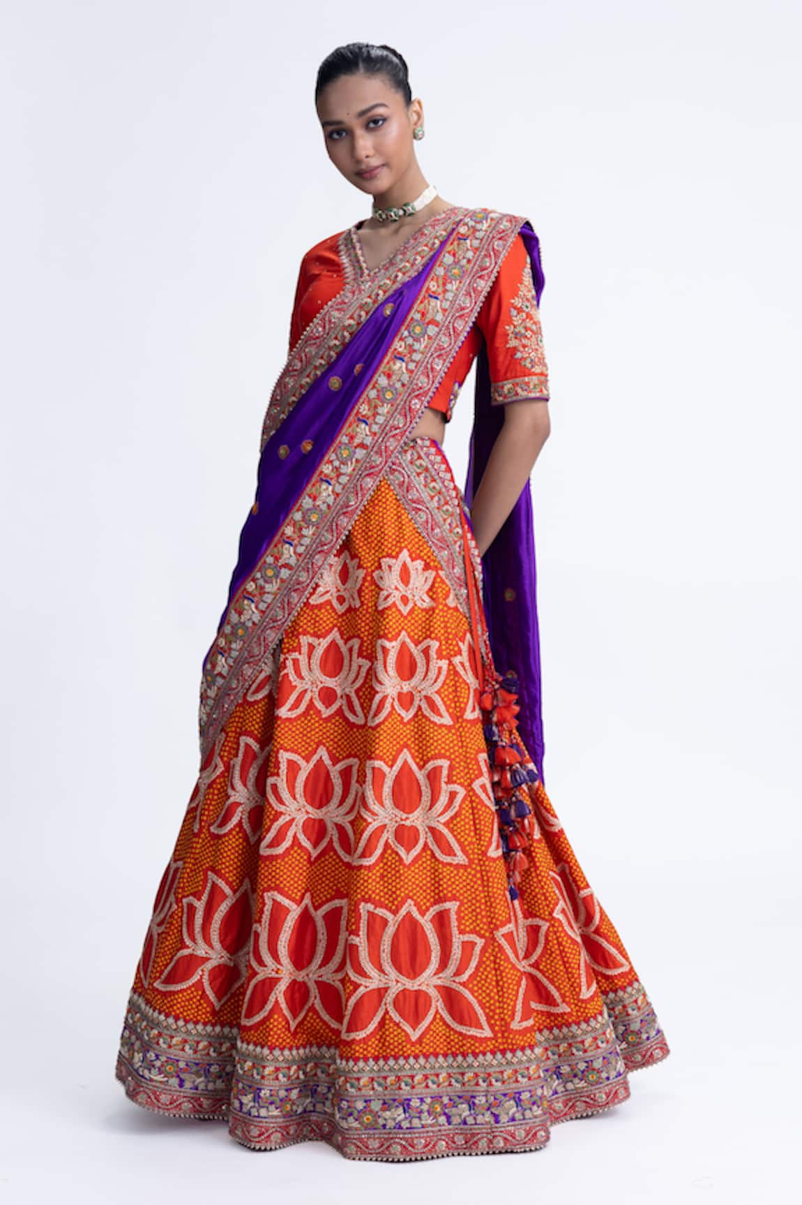 Naina Jain Orange Lotus Bandhani Lehenga Set 