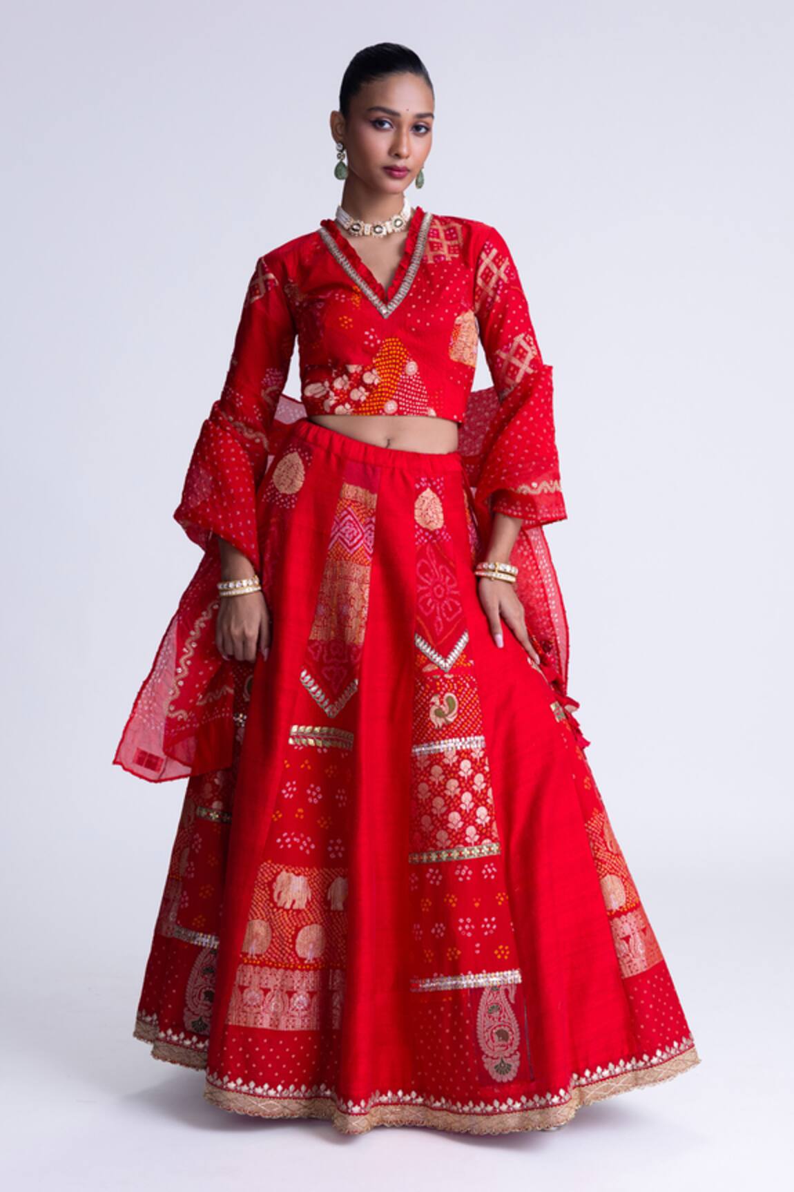 Naina Jain Red Patchwork Lehenga Set 