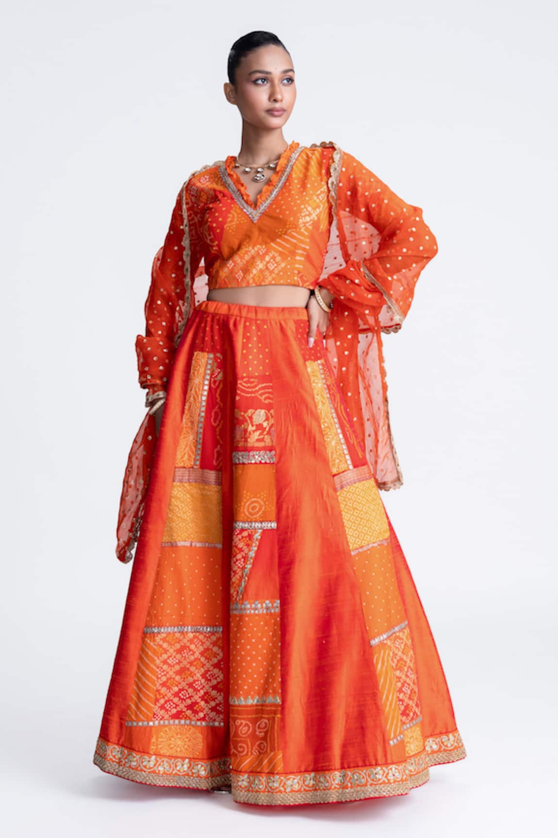 Naina Jain Orange Patchwork Lehenga Set 