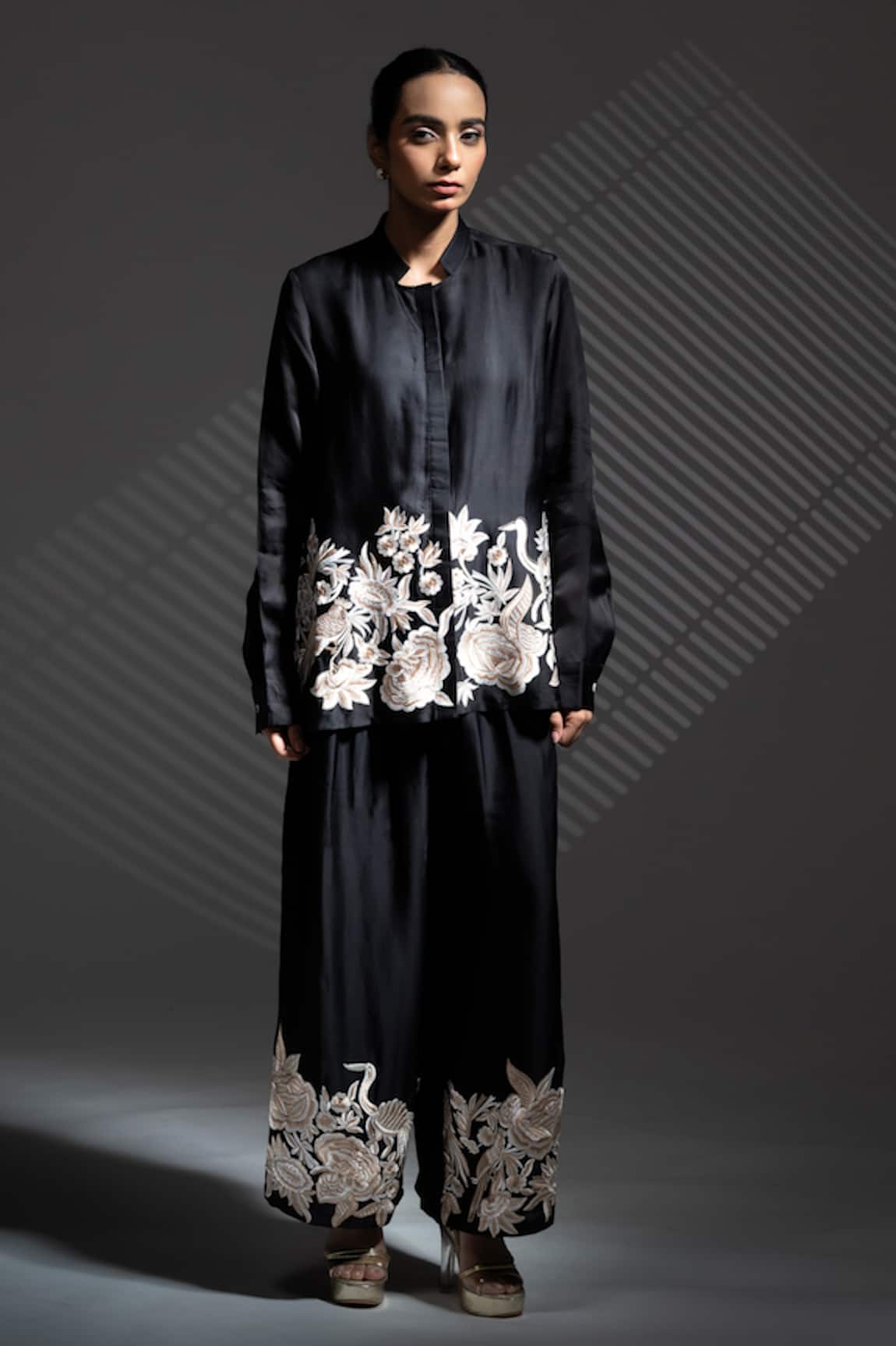 Ellemora Fashions Black Thread Work Shirt & Pant Co-ord Set 