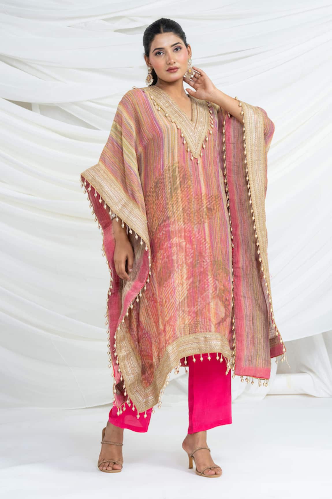 Ellemora Fashions Multi Colour Stripes Pattern Kaftan Set 