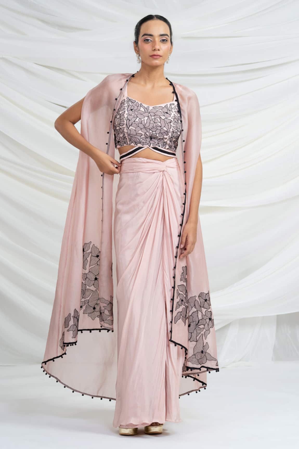 Ellemora Fashions Floral Frenzy Embroidered Cape Skirt Set 