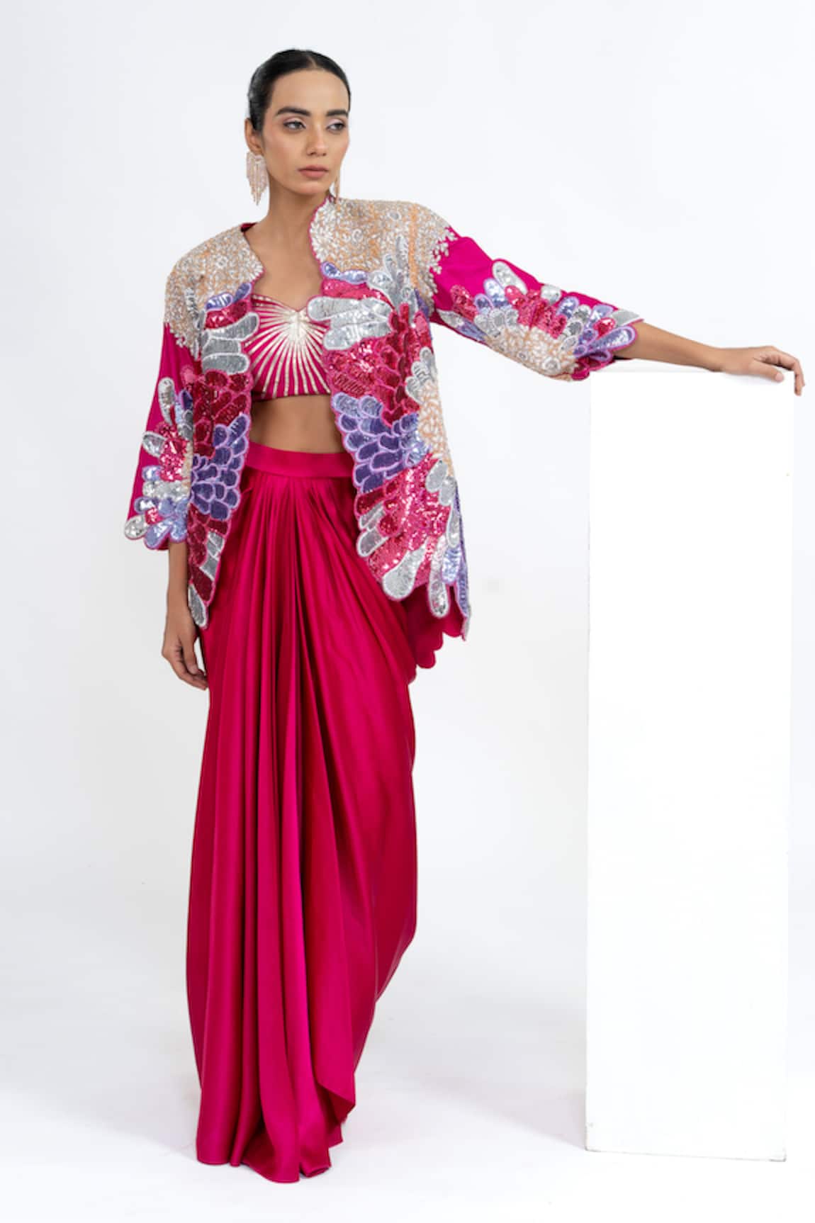 Ellemora Fashions Feather Majesty Embroidered Jacket Set 