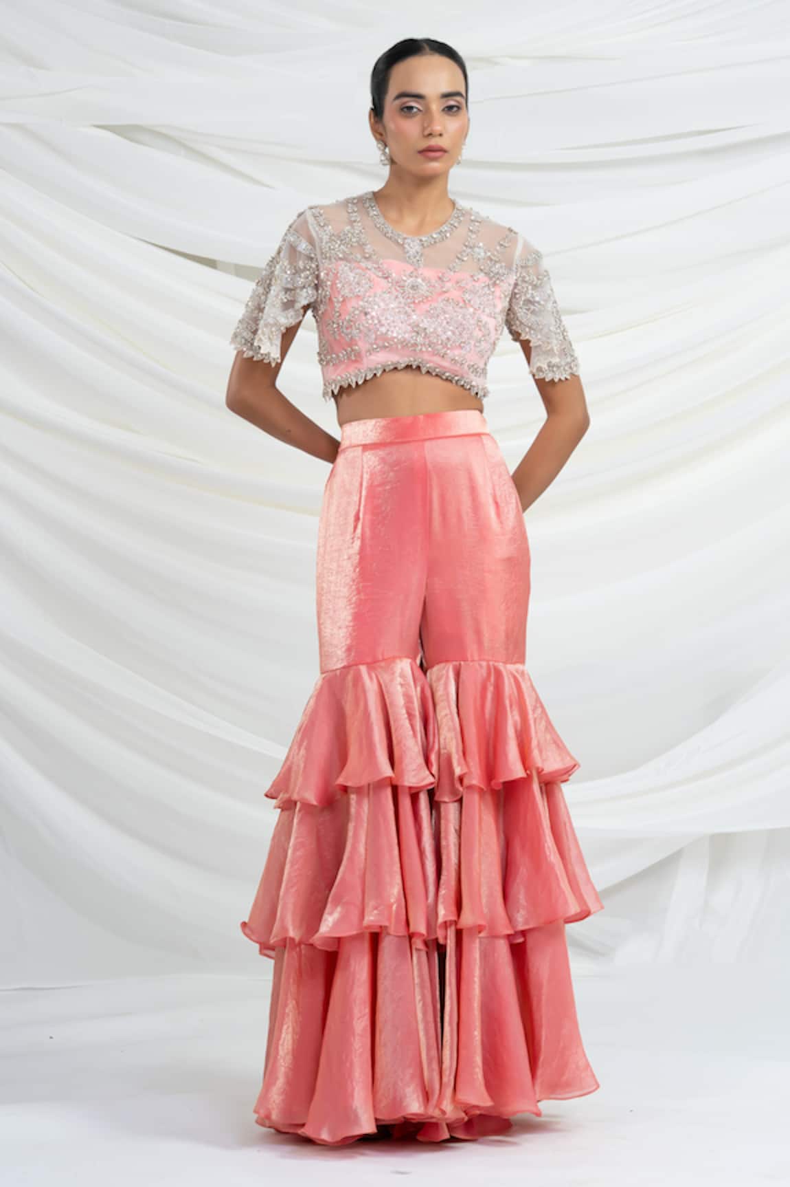 Ellemora Fashions Jewel Whisper Embroidered Blouse & Palazzo Set 