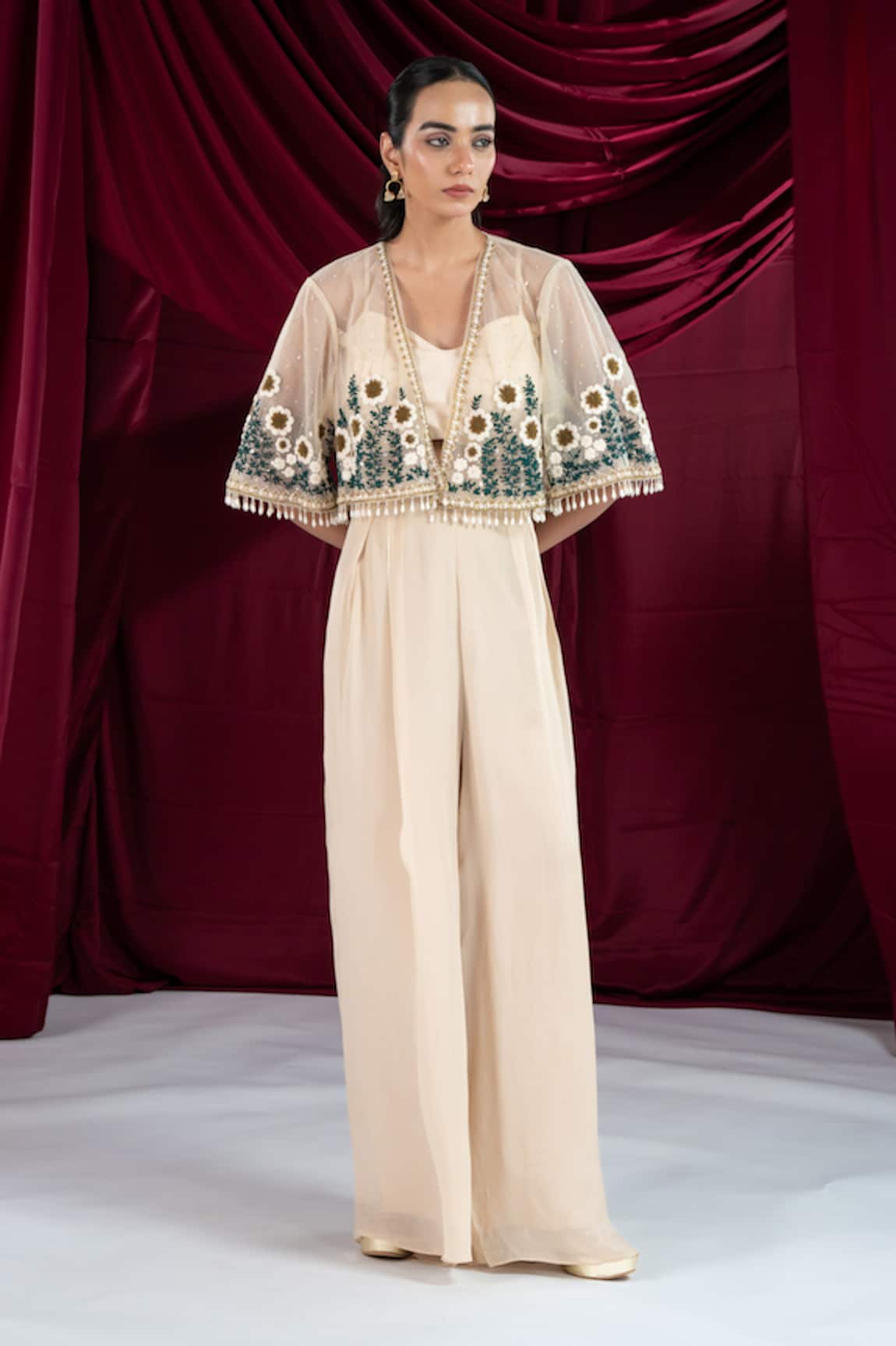 Ellemora Fashions Cappuccino Calm Embroidered Shrug Set 