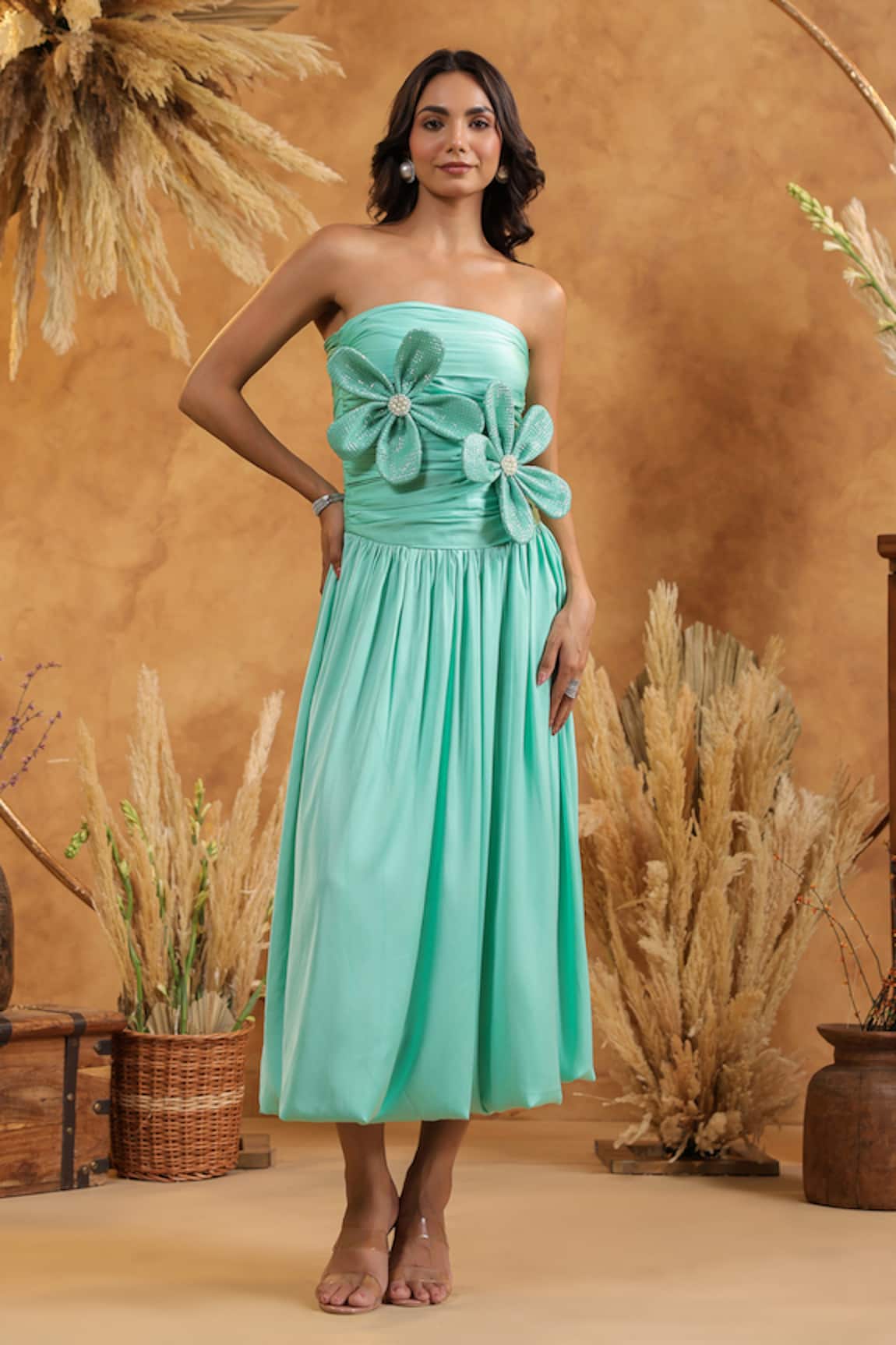 B'Infinite Mint Floral Midi Dress 