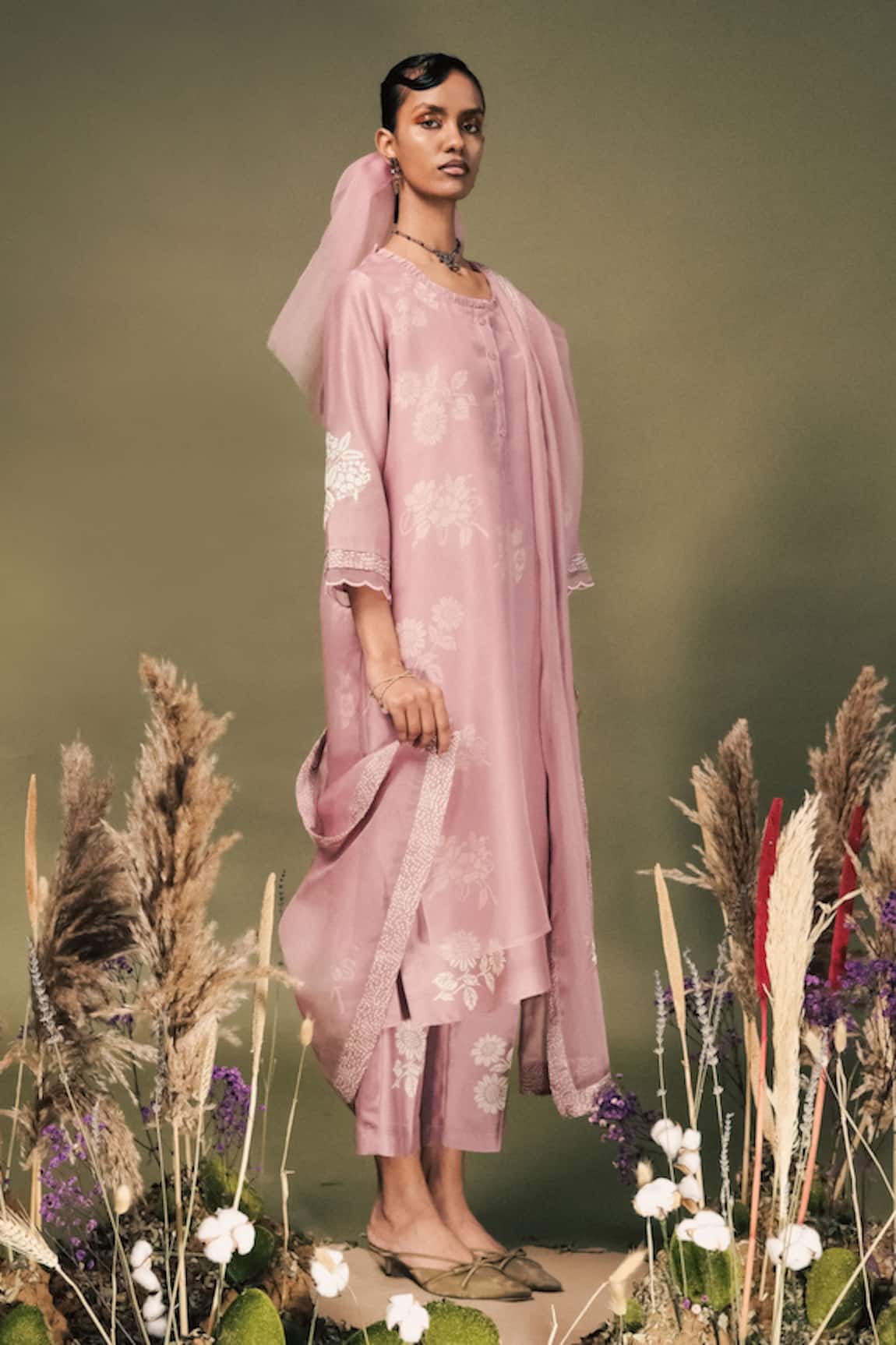 Arcvsh By Pallavi Singh Floral Discharge Print Kurta & Pant Set 