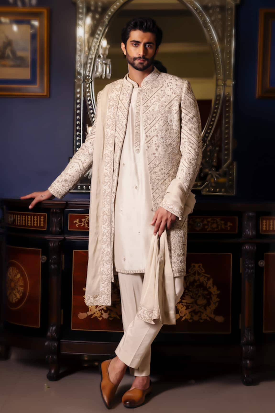 Dolly J Mistvale Raw Silk Embroidered Sherwani Set 