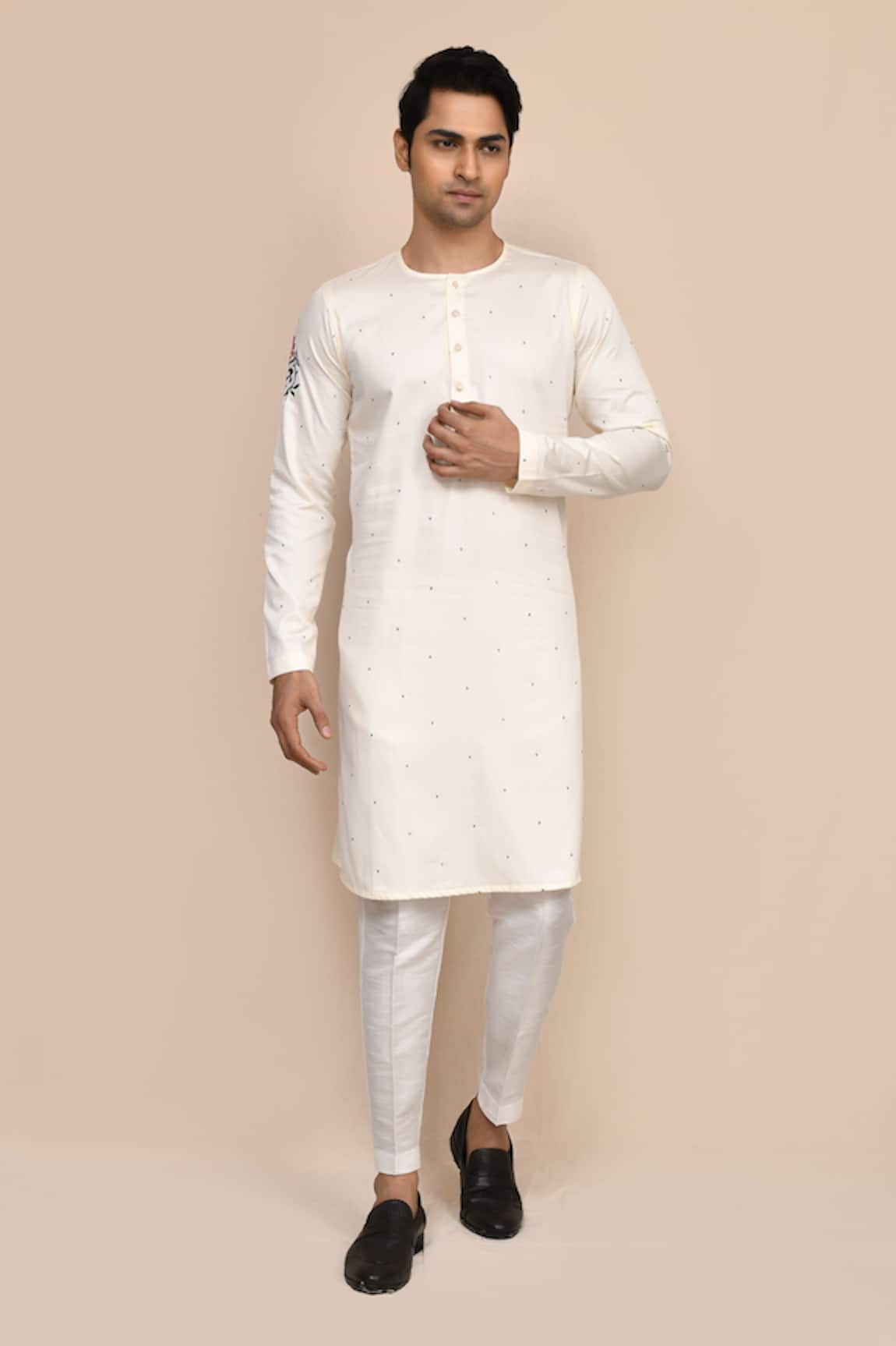 Aryavir Malhotra Cream Hand Work Kurta & White Pant Set 