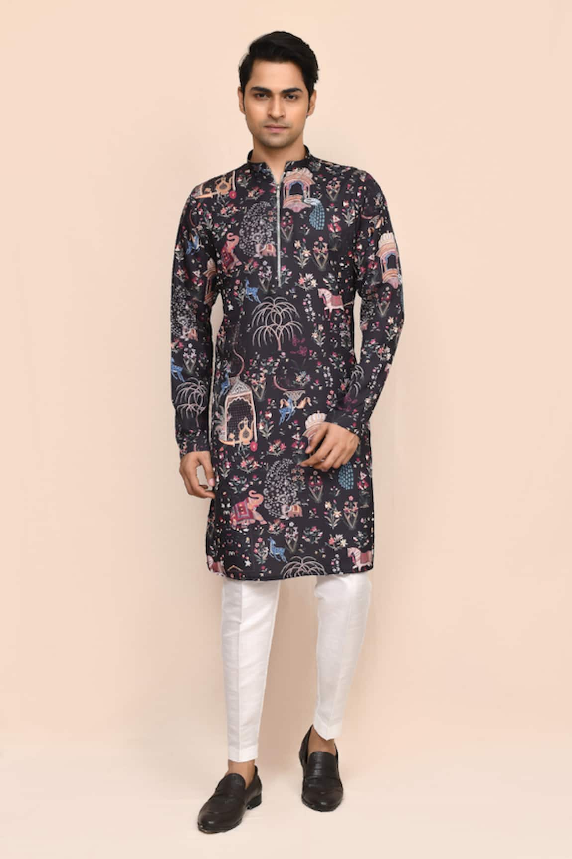 Aryavir Malhotra Floral Print Kurta & White Pant Set 