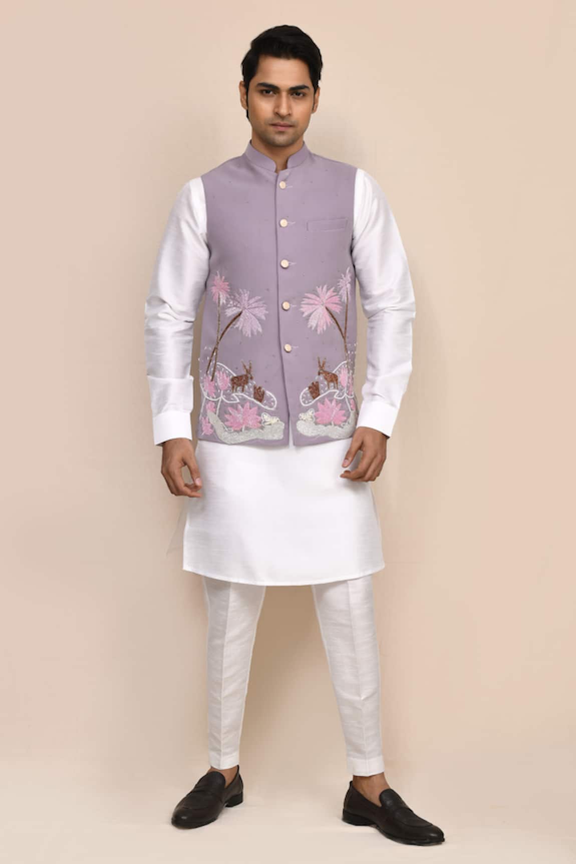 Aryavir Malhotra Embroidered Mouve Bundi Kurta Set 