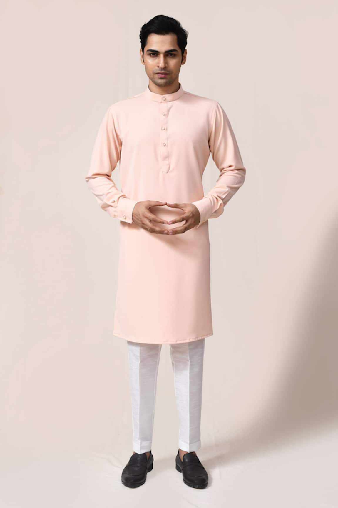 Aryavir Malhotra Peach Plain Kurta & Pant Set 