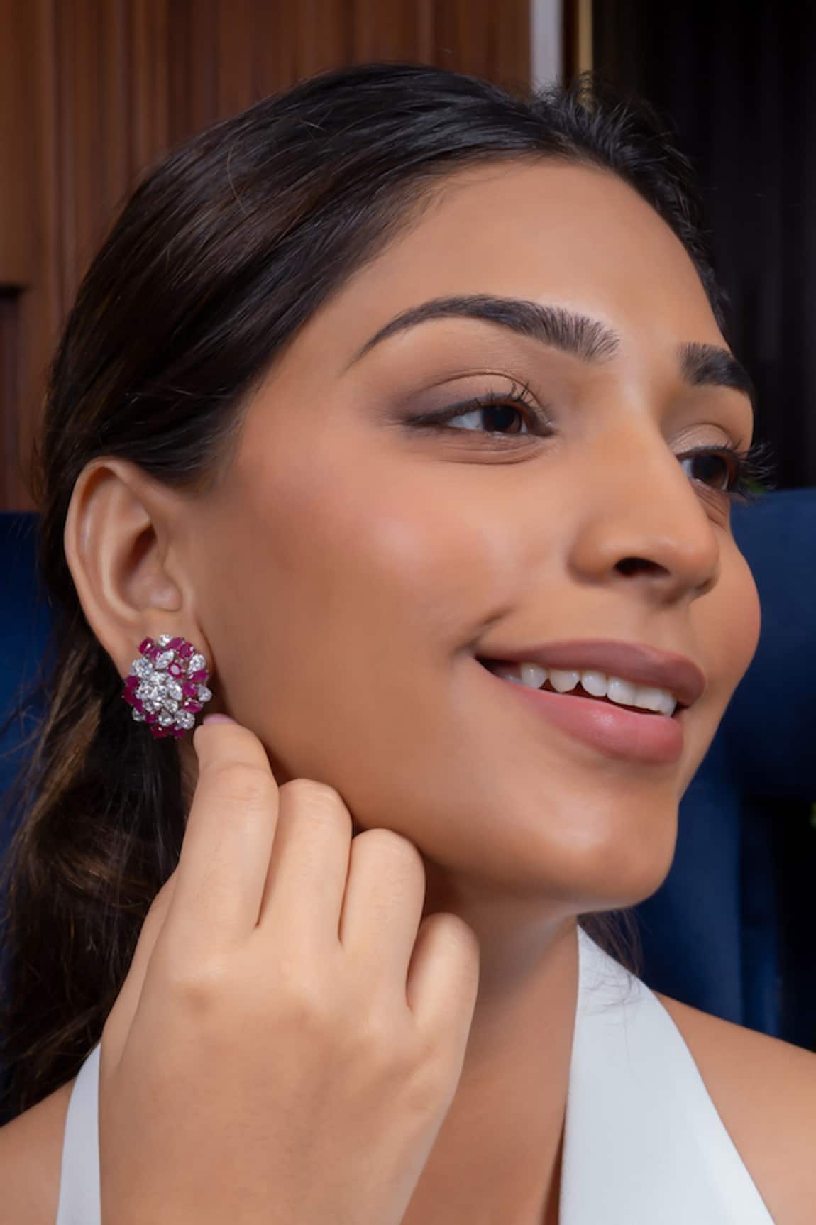 Ananta Jewels Ruby Diamond Clusters Earrings