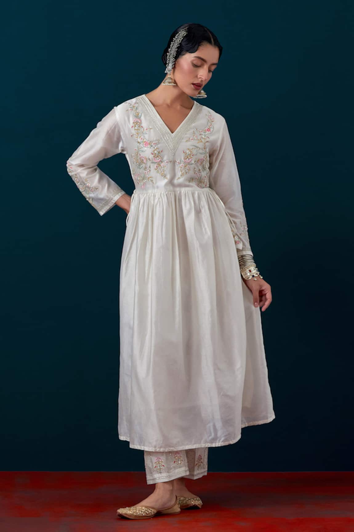 Anantaa By Roohi Embroidered Gathered Anarkali With Pant 