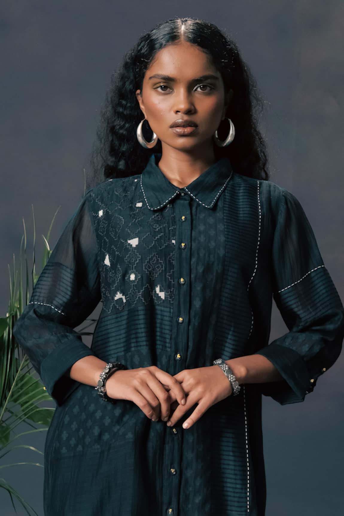 Arcvsh By Pallavi Singh Green Lace Embroidered Shirt 
