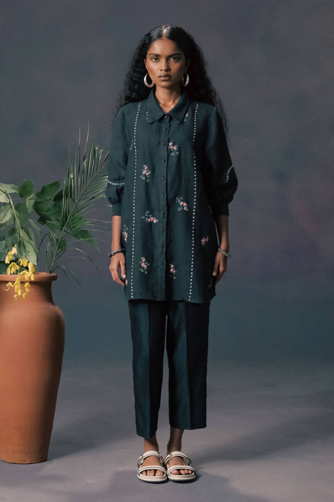 Arcvsh By Pallavi Singh Green Rose Print Shirt  