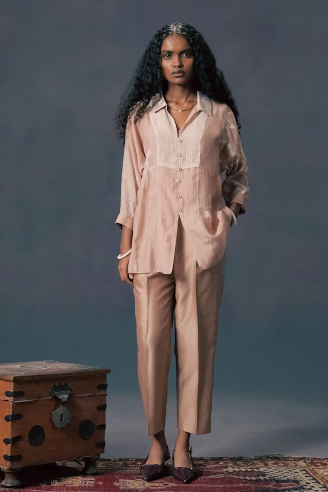 Arcvsh By Pallavi Singh Mocha Mousse Discharge Print Shirt Set 