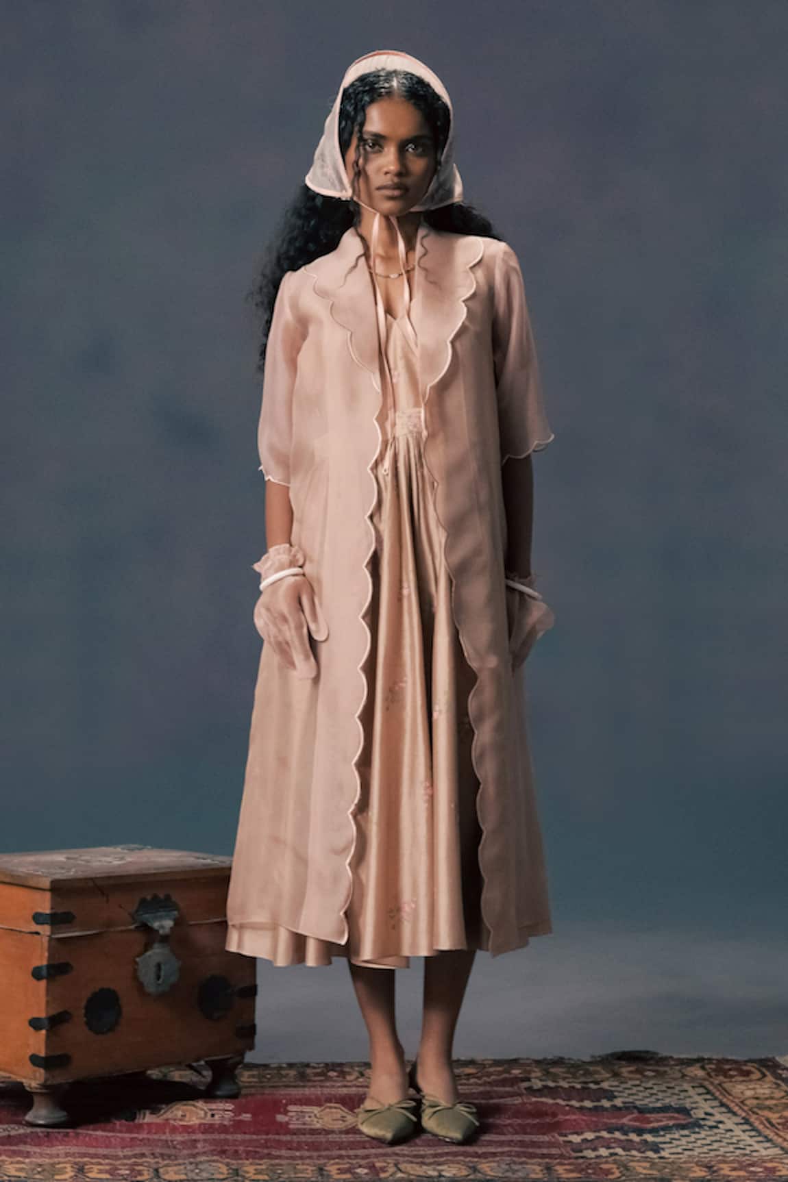 Arcvsh By Pallavi Singh Scalloped Organza Jacket & Silk Dress Set 
