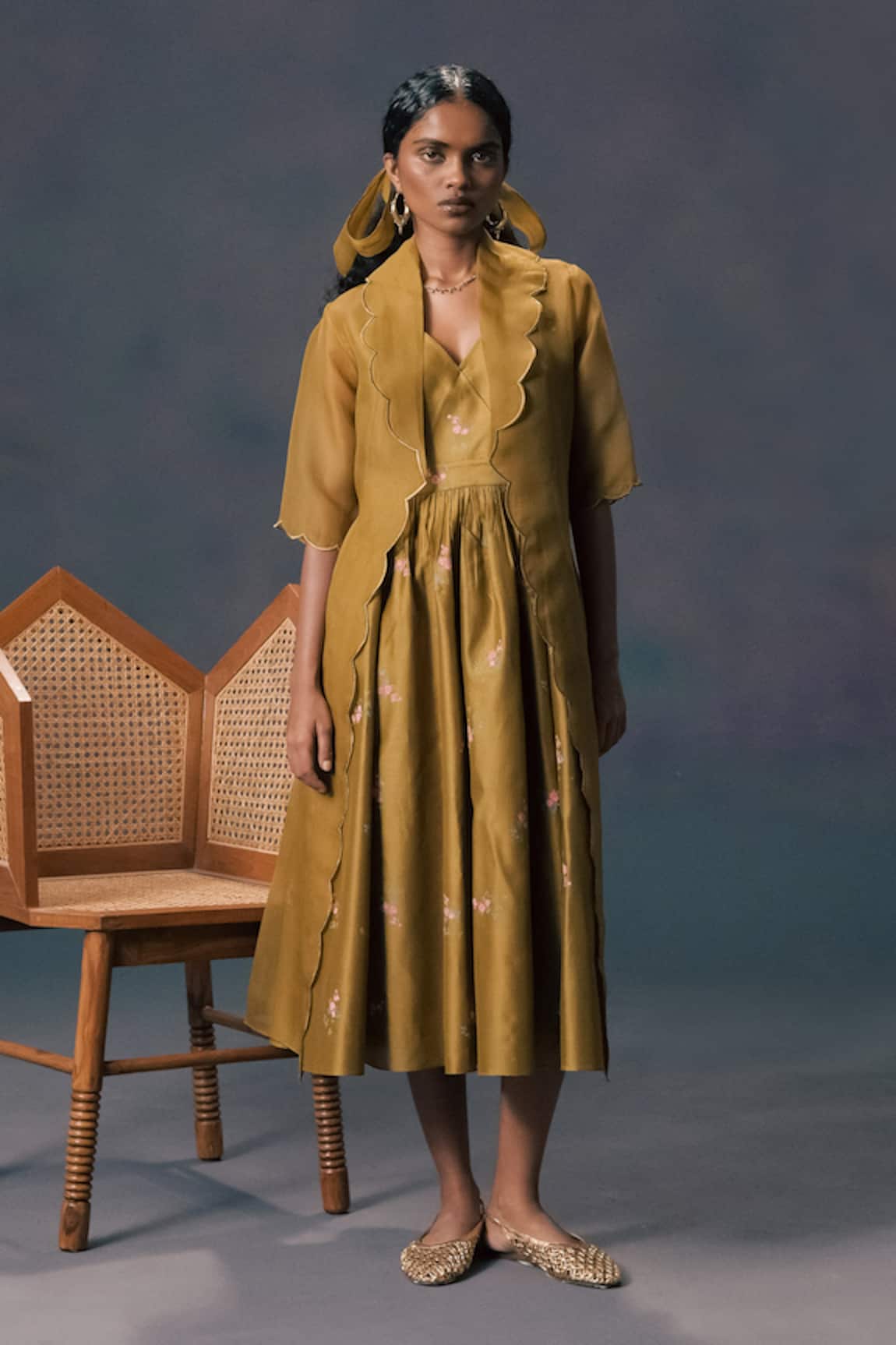 Arcvsh By Pallavi Singh Scalloped Organza Jacket & Silk Chanderi Dress 