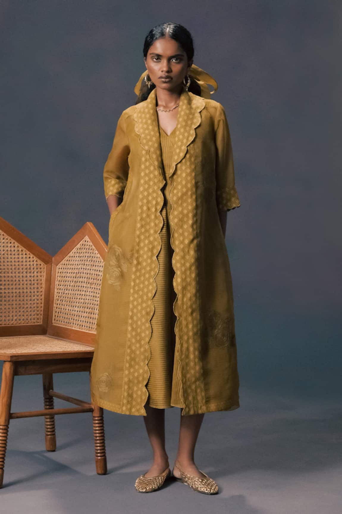 Arcvsh By Pallavi Singh Moss Green Organza Jacket & Strap Dress 