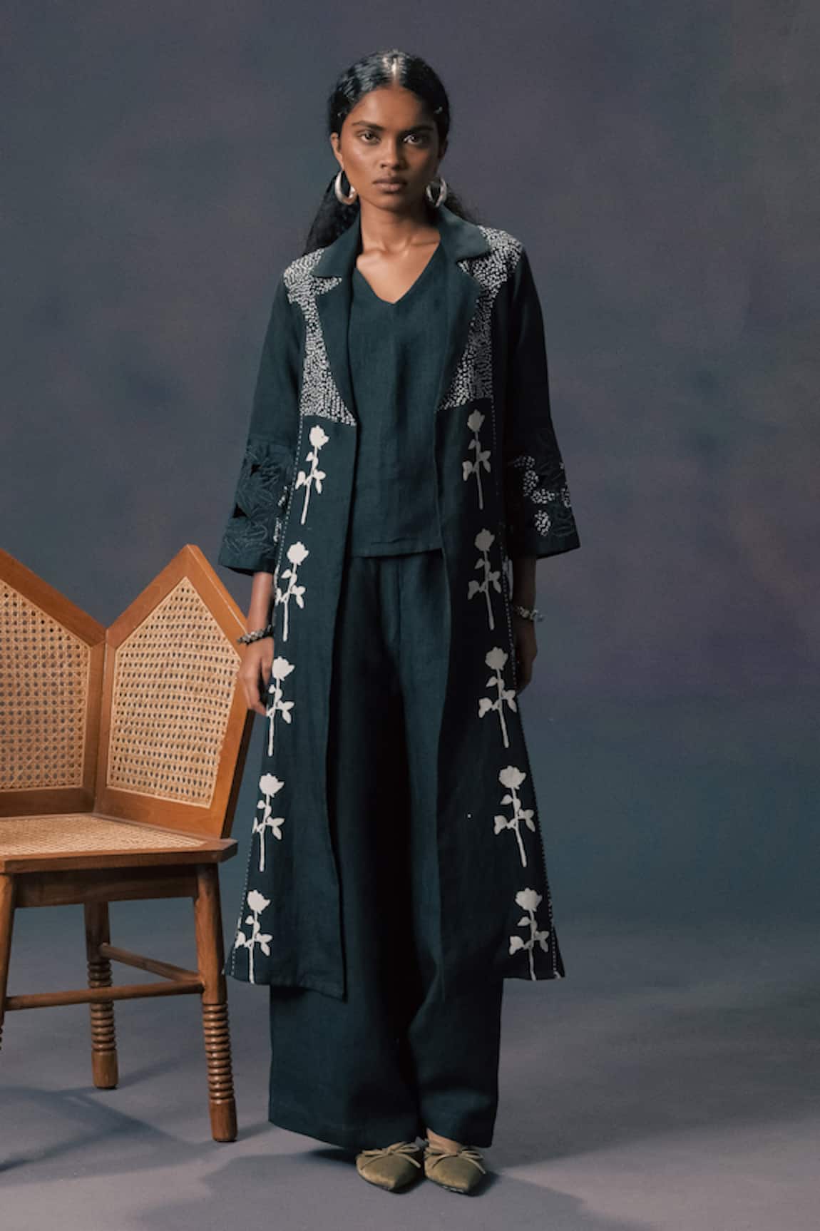 Arcvsh By Pallavi Singh Green Discharge Print Jacket Set 