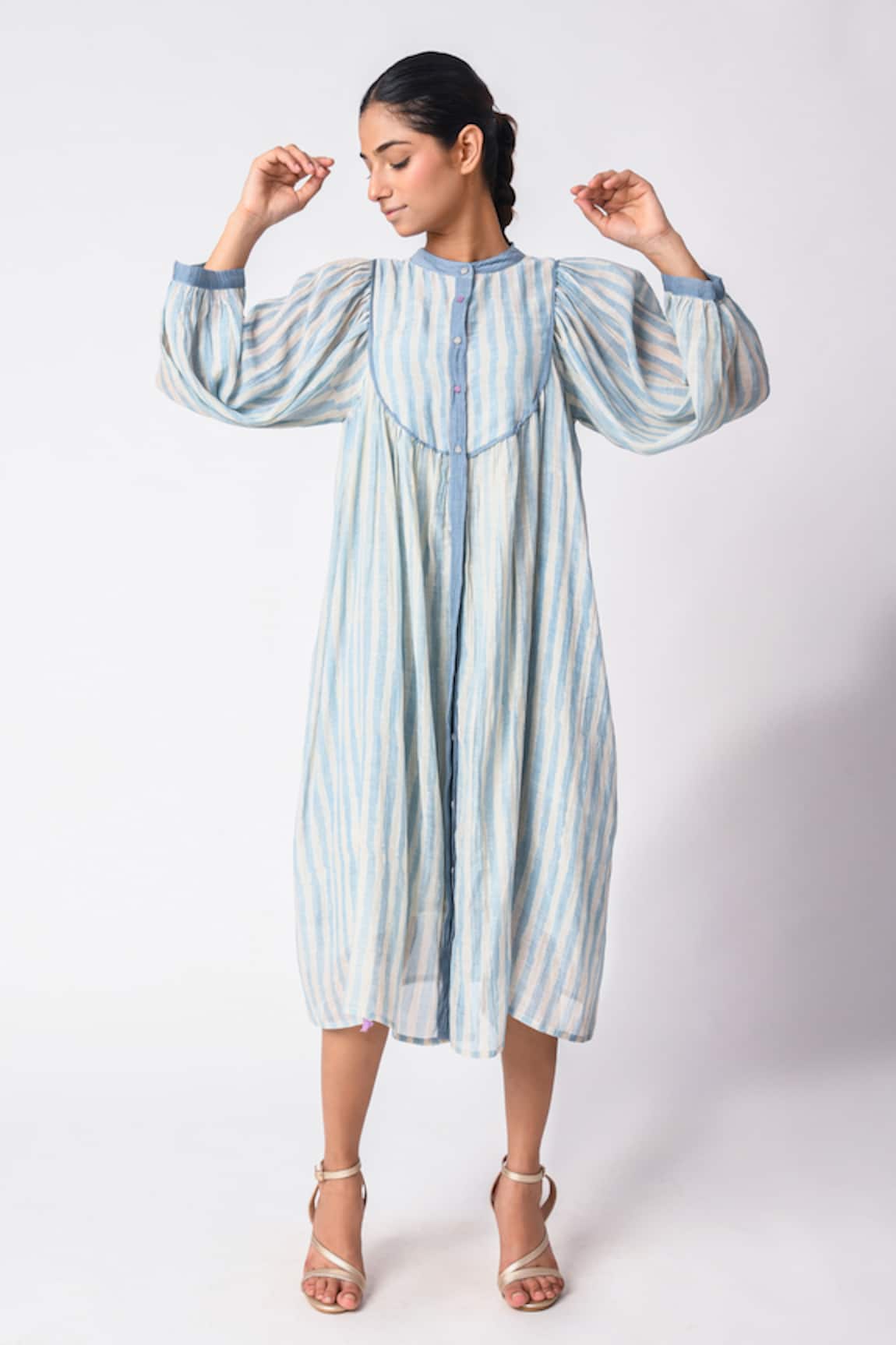 Jayati Goenka Chanderi Silk Stripe Print Dress 